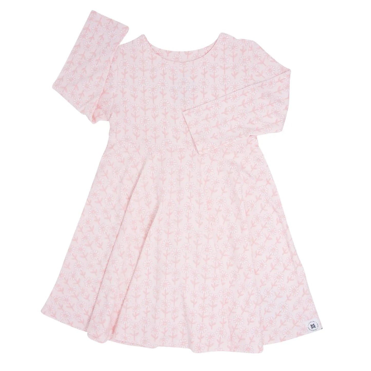 Swirly Girl Dress Knee Length Long Sleeves Empire Waistline Extra Stretch Neckline Flexible Active Lifestyle Sweet Bamboo