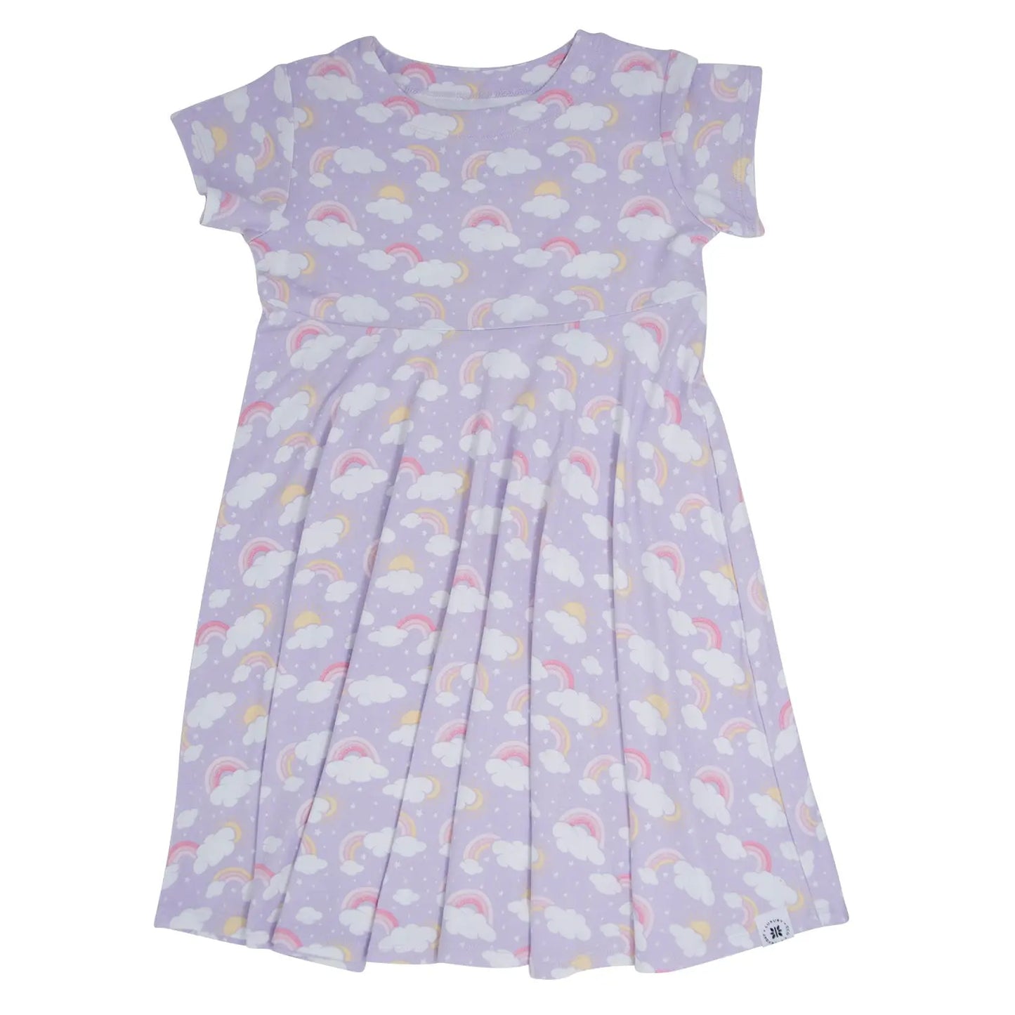 Lavender Rainbows and Clouds Cap Sleeve Swirly Girl Dress Sweet Bamboo