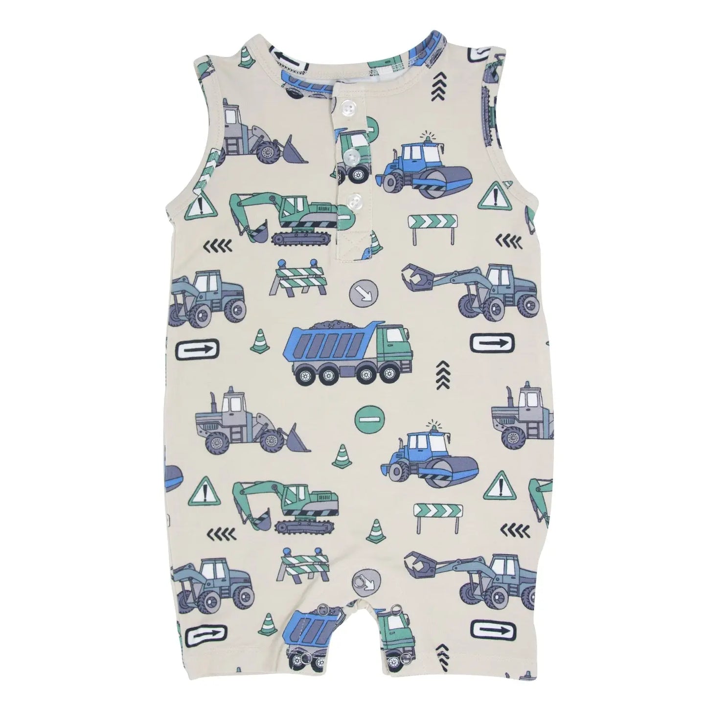 Trucks Diggers Construction Tank Romper for Kids Sweet Bamboo