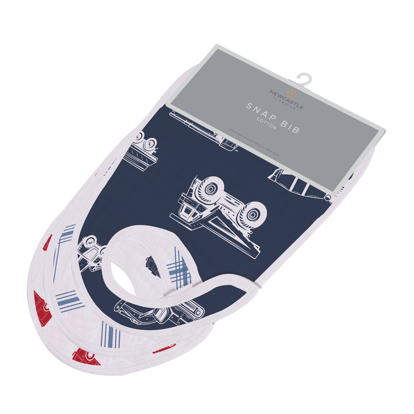 Things That Go Snap Bibs 3 Pack Soft Cotton Muslin Feeding and Teething Bibs Newcastle Classics
