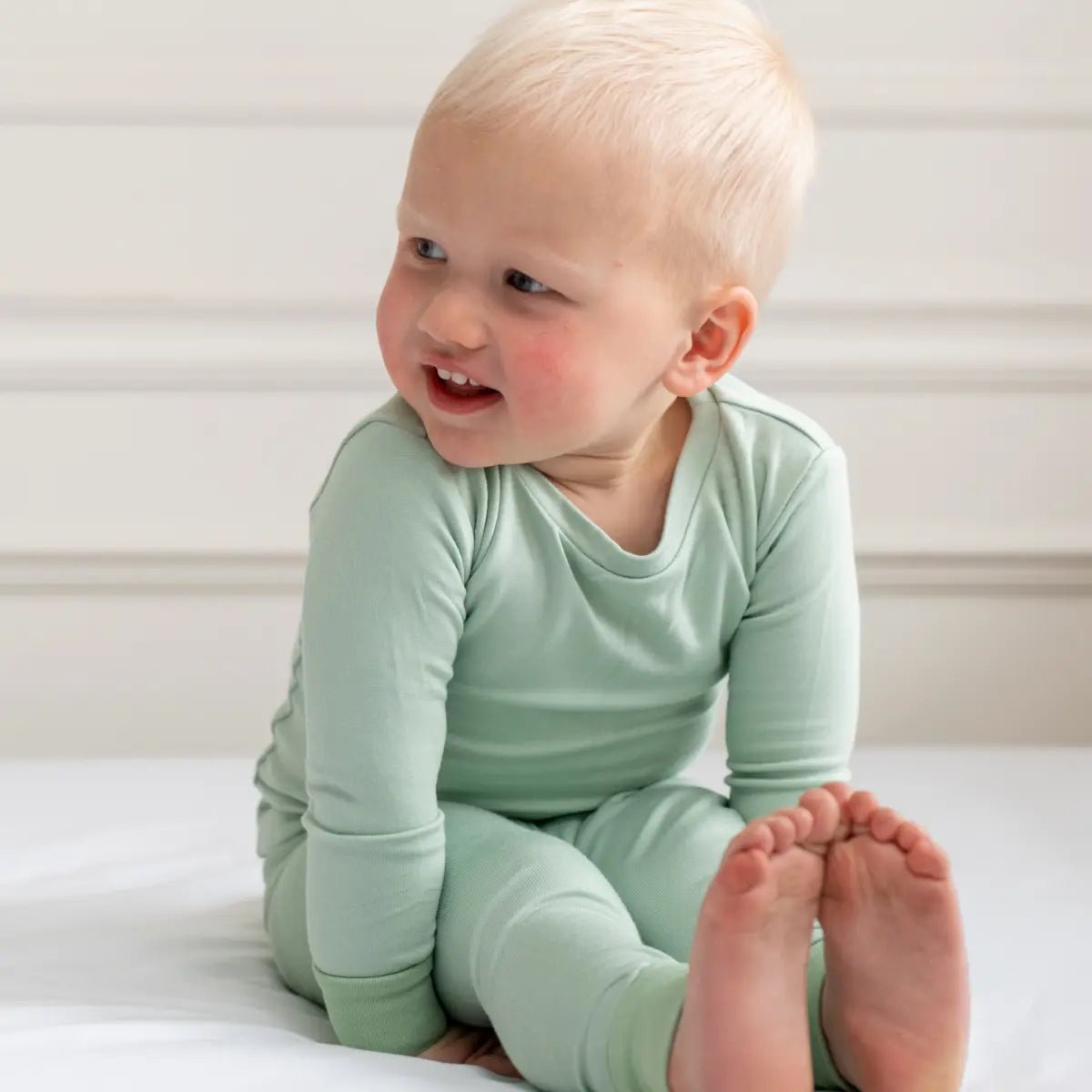 Toddler Kids Bamboo Pajamas Sage Green Ultra Soft Breathable LuxeWeave Fabric.