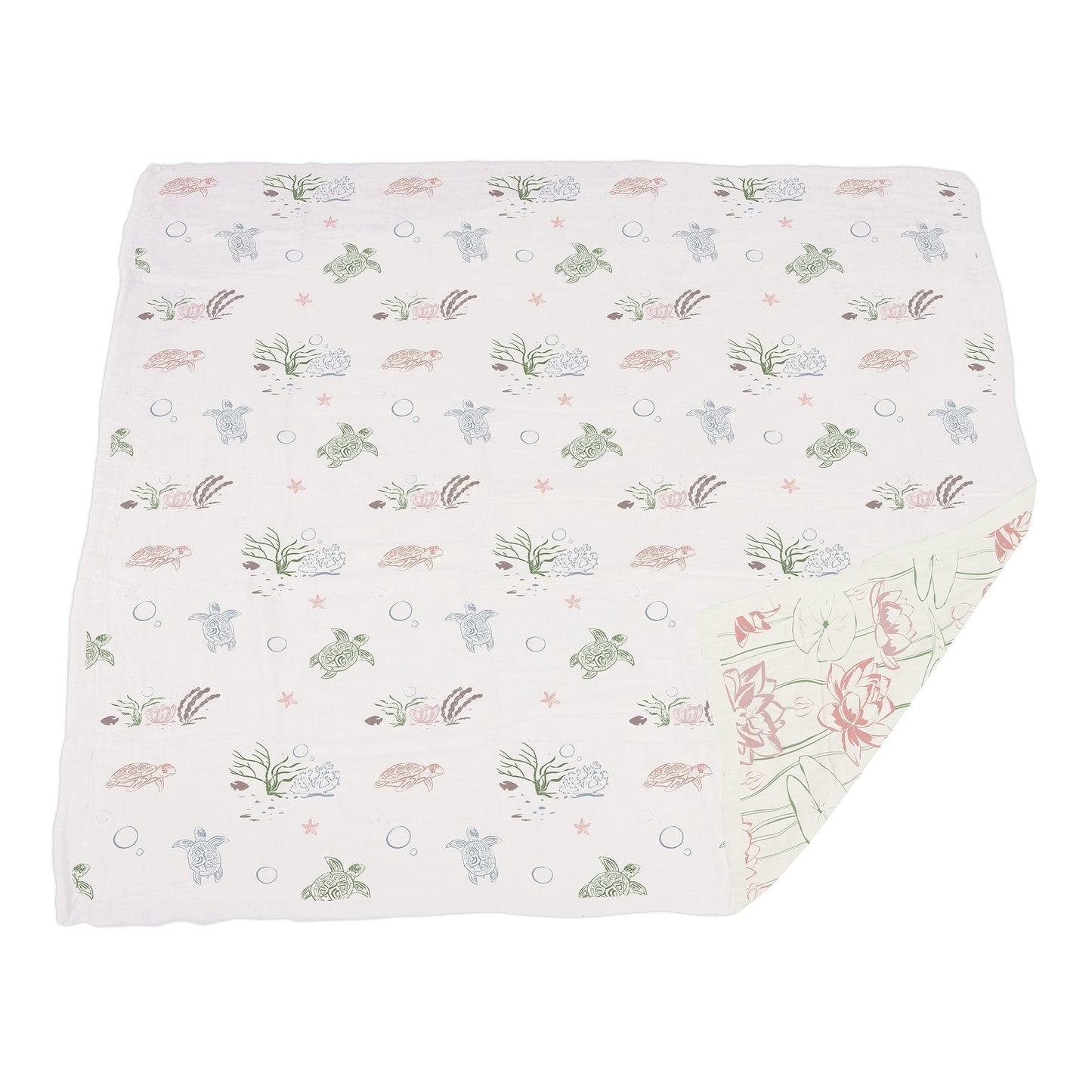 Turtles And Water Lily Bamboo Muslin Baby Blanket 100 Percent Natural Soft Cozy 47 Inch By 47 Inch Newcastle Classics