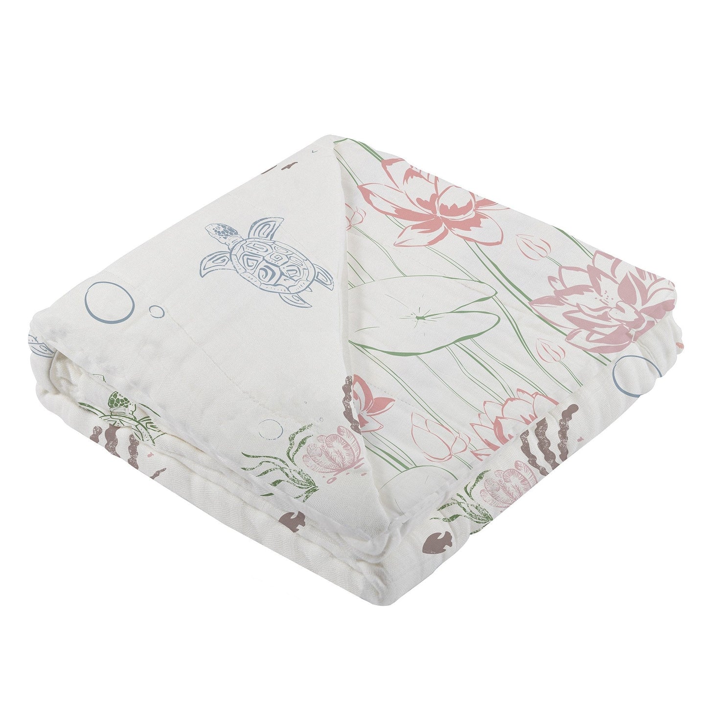 Turtles And Water Lily Bamboo Muslin Baby Blanket 100 Percent Natural Soft Cozy 47 Inch By 47 Inch Newcastle Classics