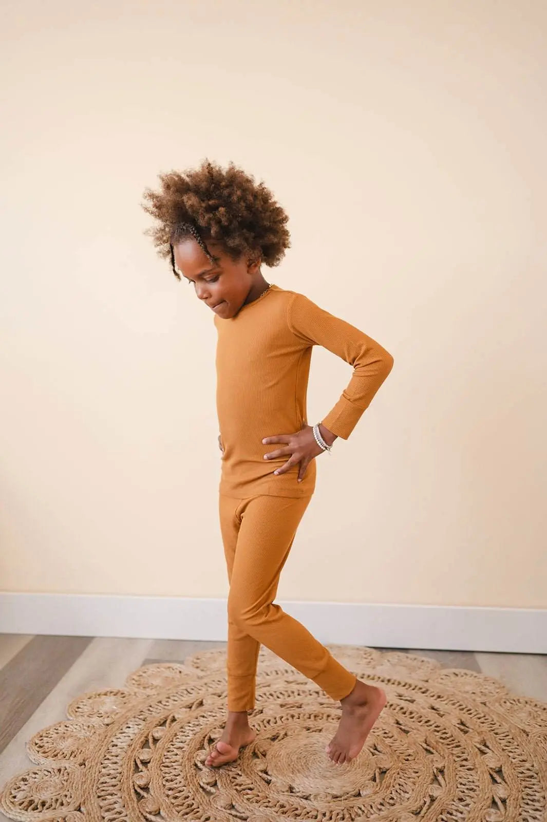 Two Piece Pajama Set Caramel Ribbed Bamboo Harp Angel Boutique