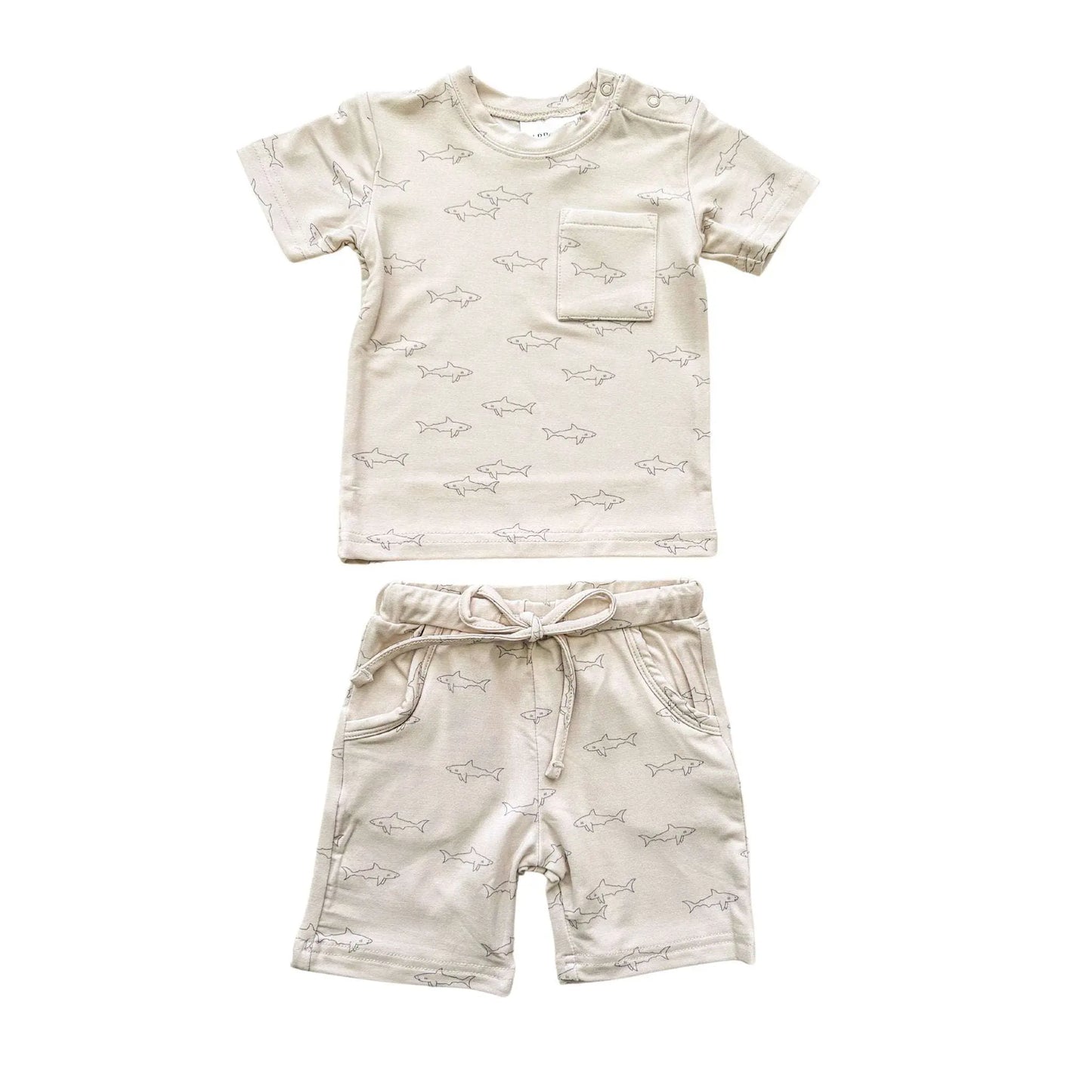 Two Piece Shark Bamboo Short Set with Pockets and Drawstring Harp Angel Boutique