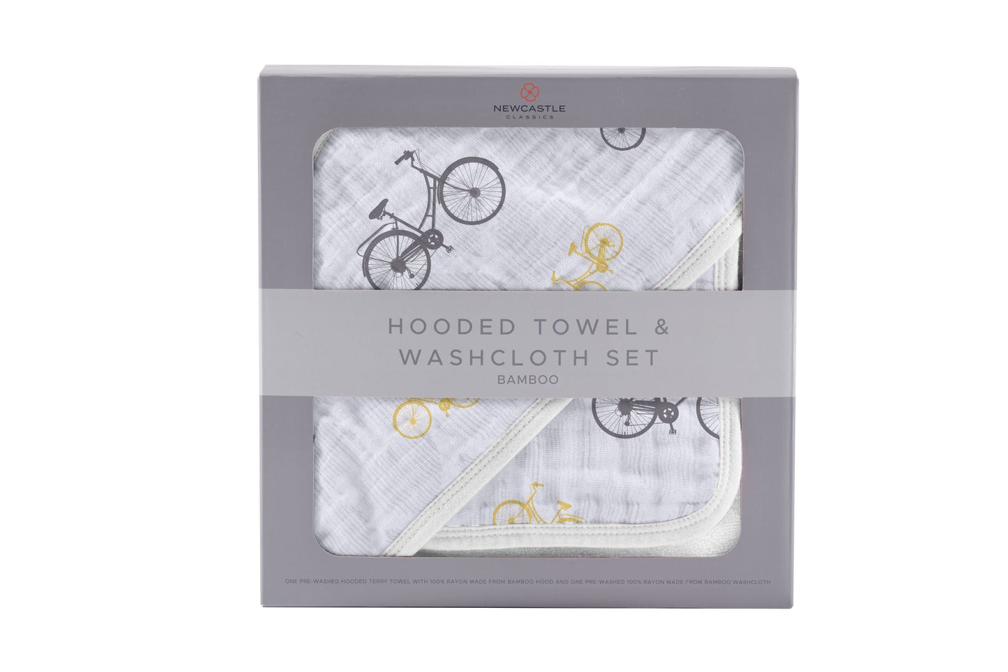 Vintage Bicycle Bamboo Muslin Hooded Towel and Washcloth Set for Kids Newcastle Classics