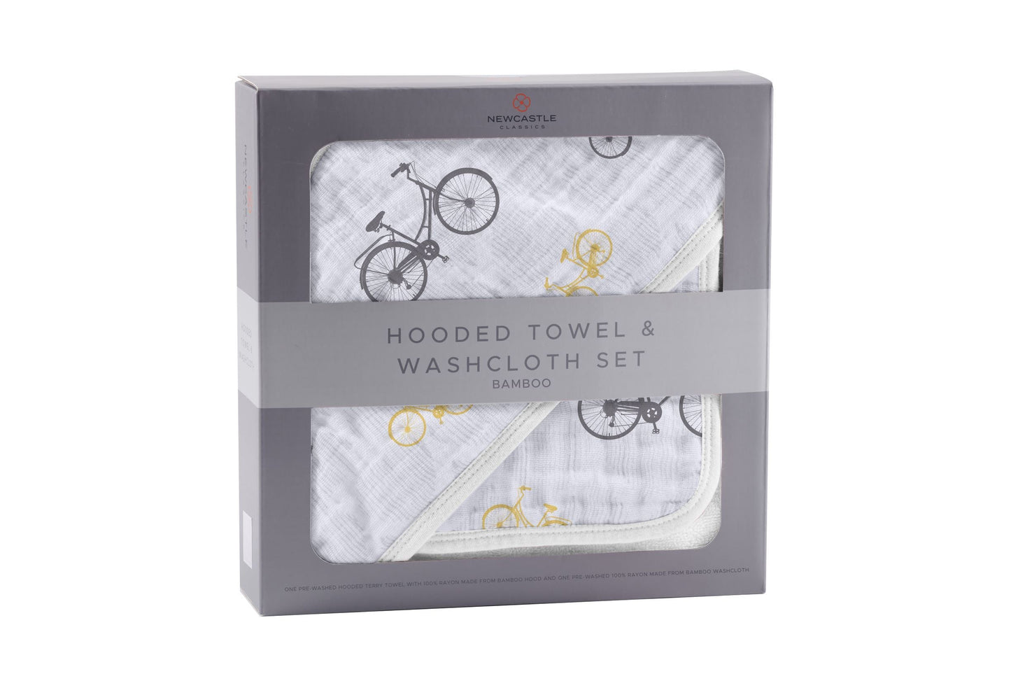 Vintage Bicycle Bamboo Muslin Hooded Towel and Washcloth Set for Kids Newcastle Classics