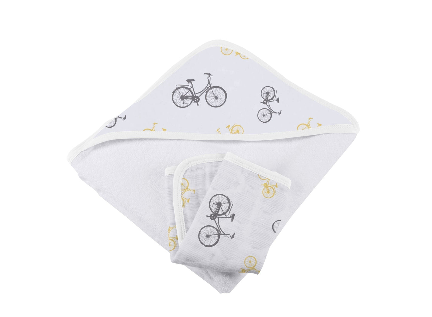Vintage Bicycle Bamboo Muslin Hooded Towel and Washcloth Set for Kids Newcastle Classics