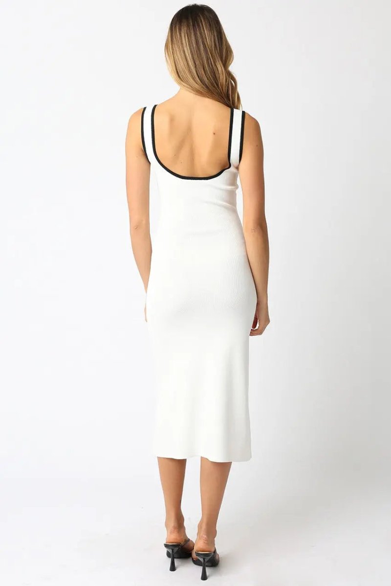 PinkBlush White Knit Midi Dress With Contrast Trim Square Neck - Everetts Place Boutique -