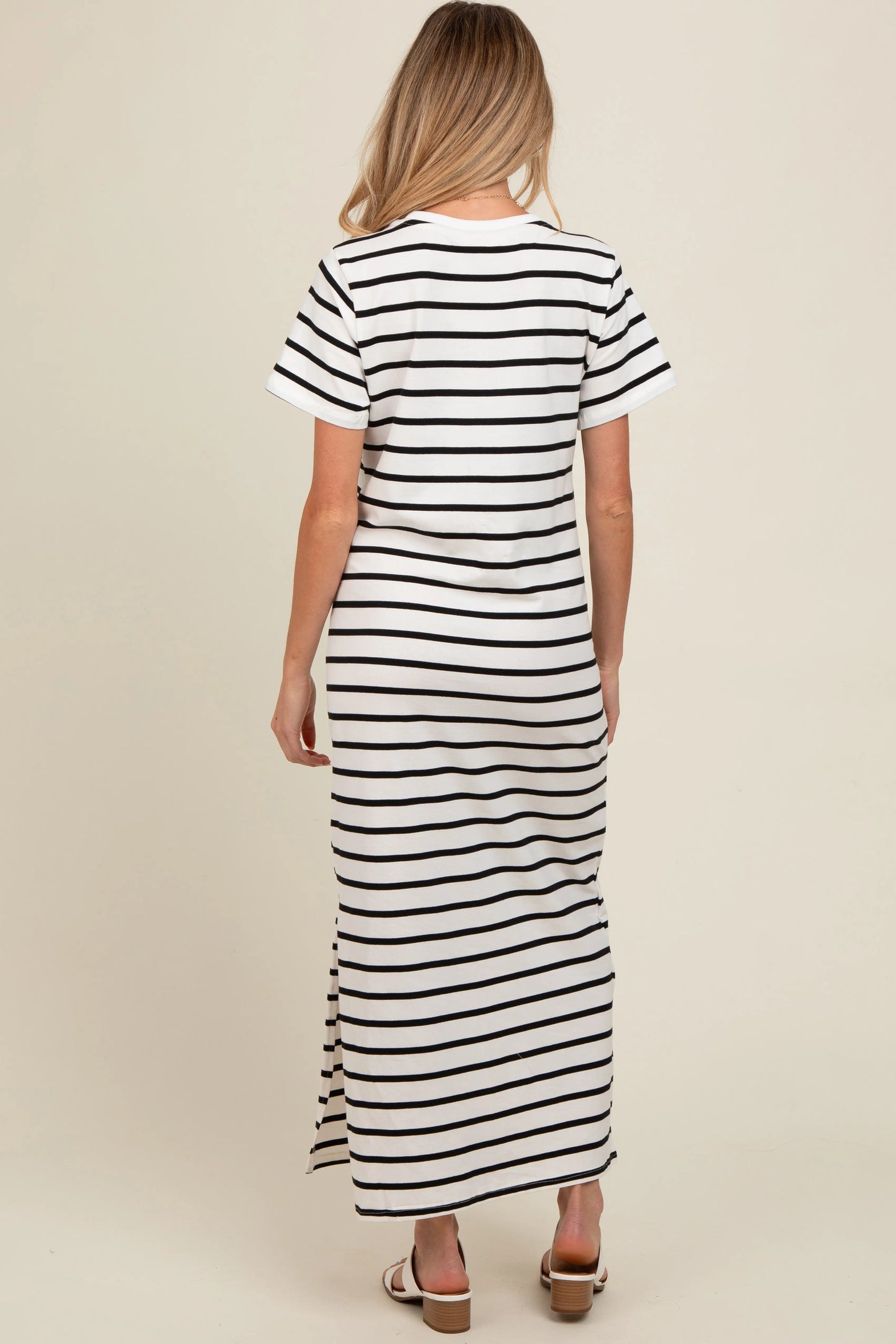 White Striped Side Slit Maternity Maxi Dress by PinkBlush PinkBlush