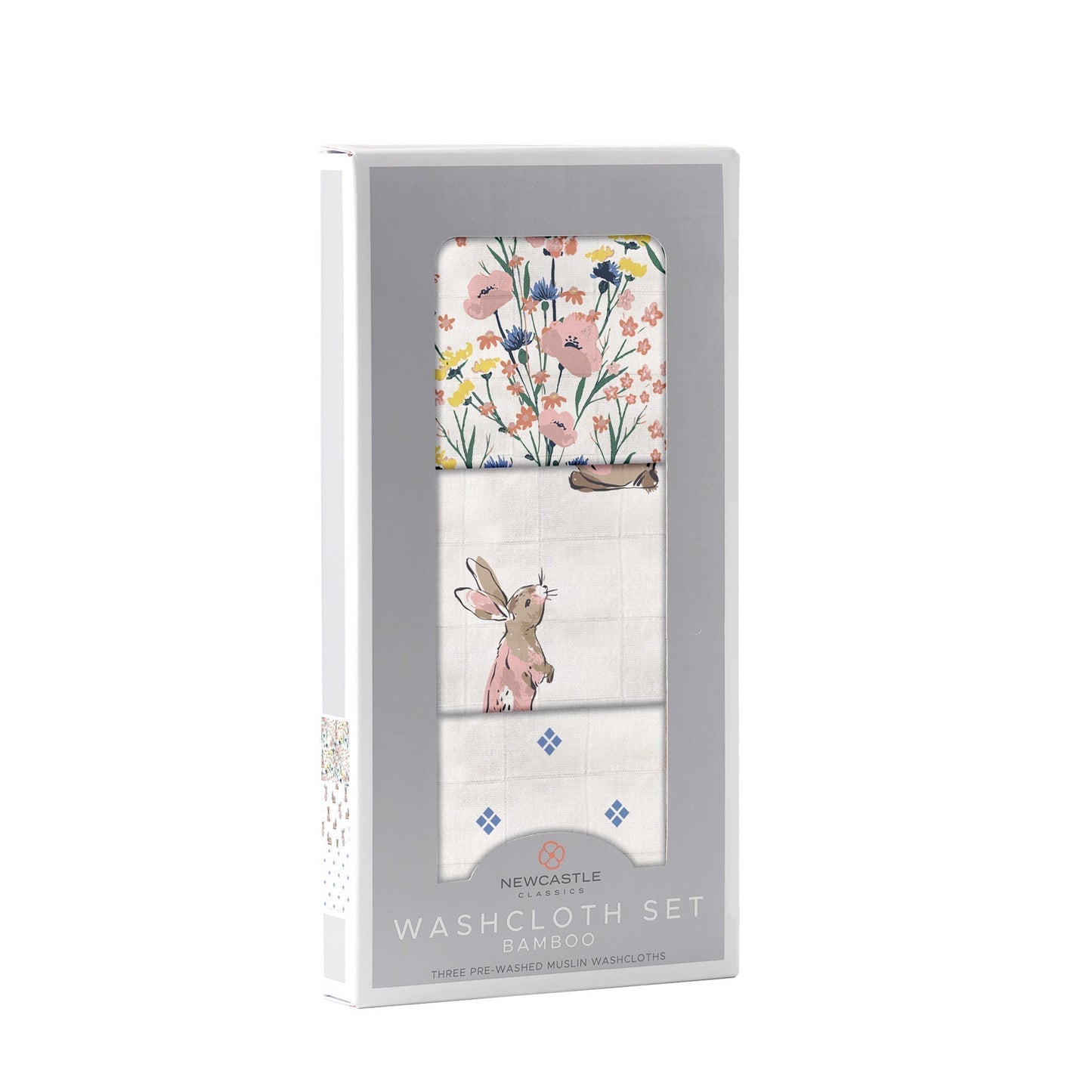 Wildflowers Bamboo Washcloth Set of Three Colorful Prints Quick Drying Loop 12 x 12 Inches Newcastle Classics
