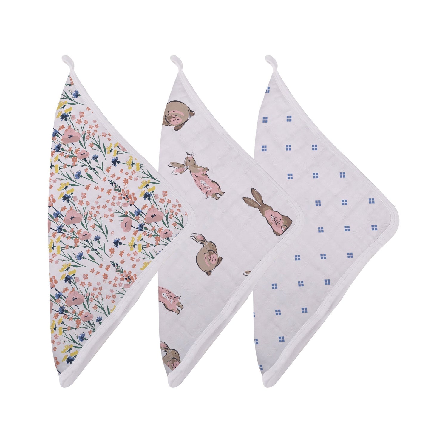 Wildflowers Bamboo Washcloth Set of Three Colorful Prints Quick Drying Loop 12 x 12 Inches Newcastle Classics