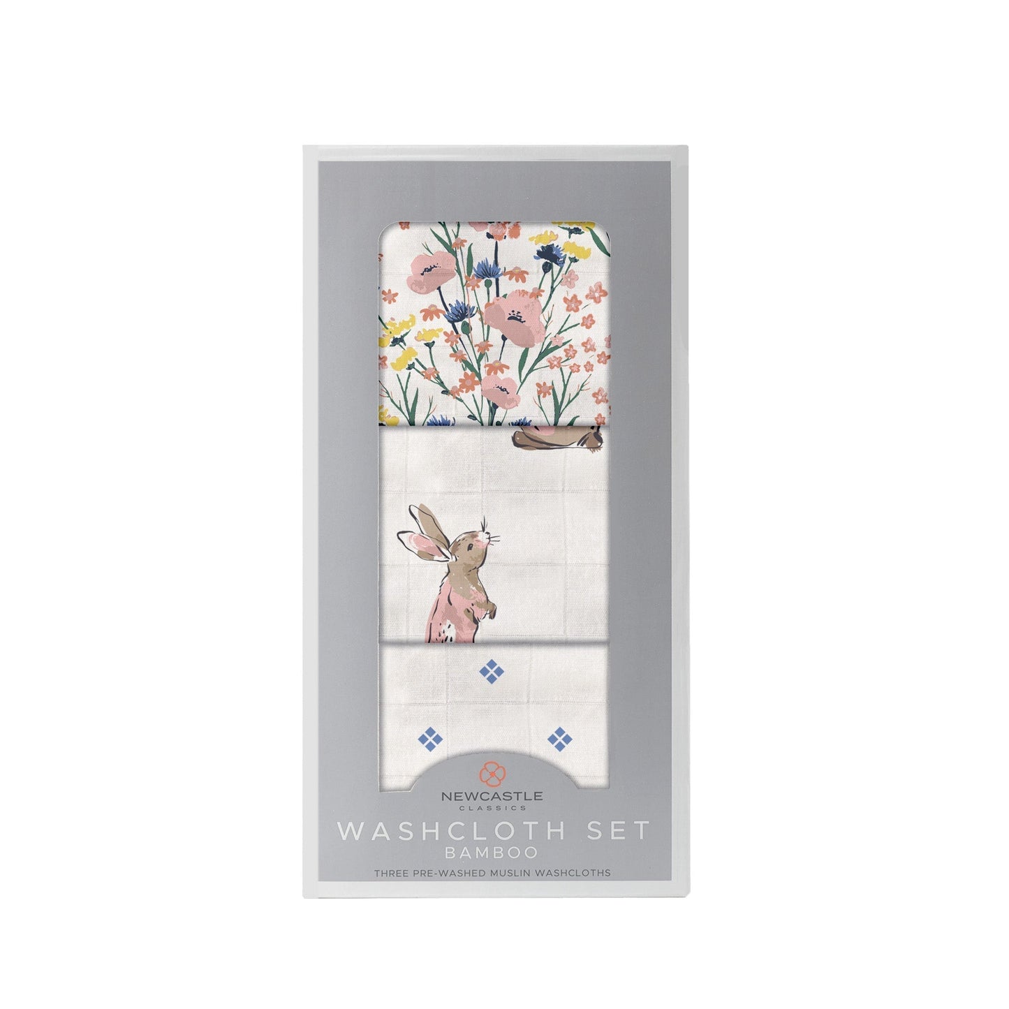Wildflowers Bamboo Washcloth Set of Three Colorful Prints Quick Drying Loop 12 x 12 Inches Newcastle Classics