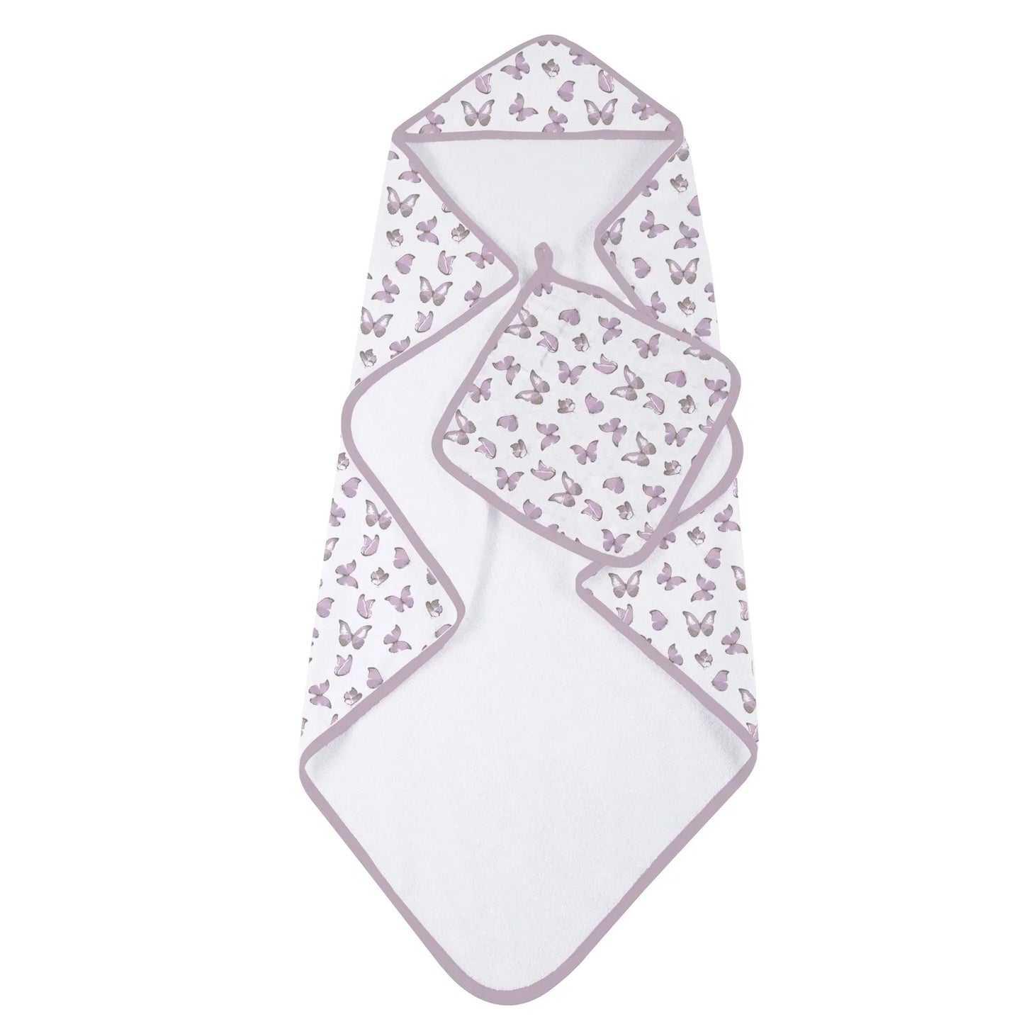 Winsome Butterflies Cotton Hooded Towel and Washcloth Set for Kids Newcastle Classics