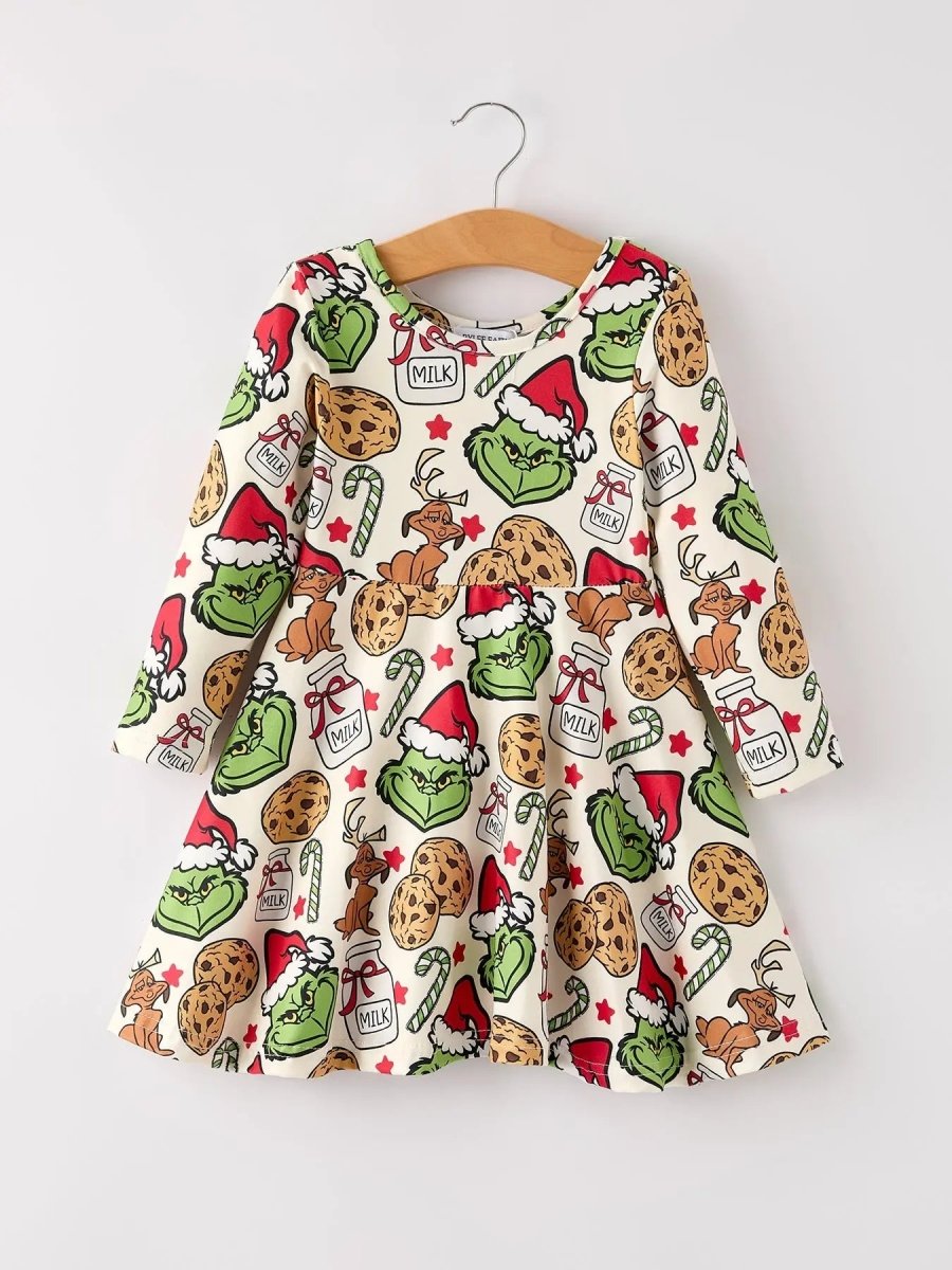 Rylee Faith Designs Winter Christmas Character Cookie Print Girls Dress - Everetts Place Boutique -
