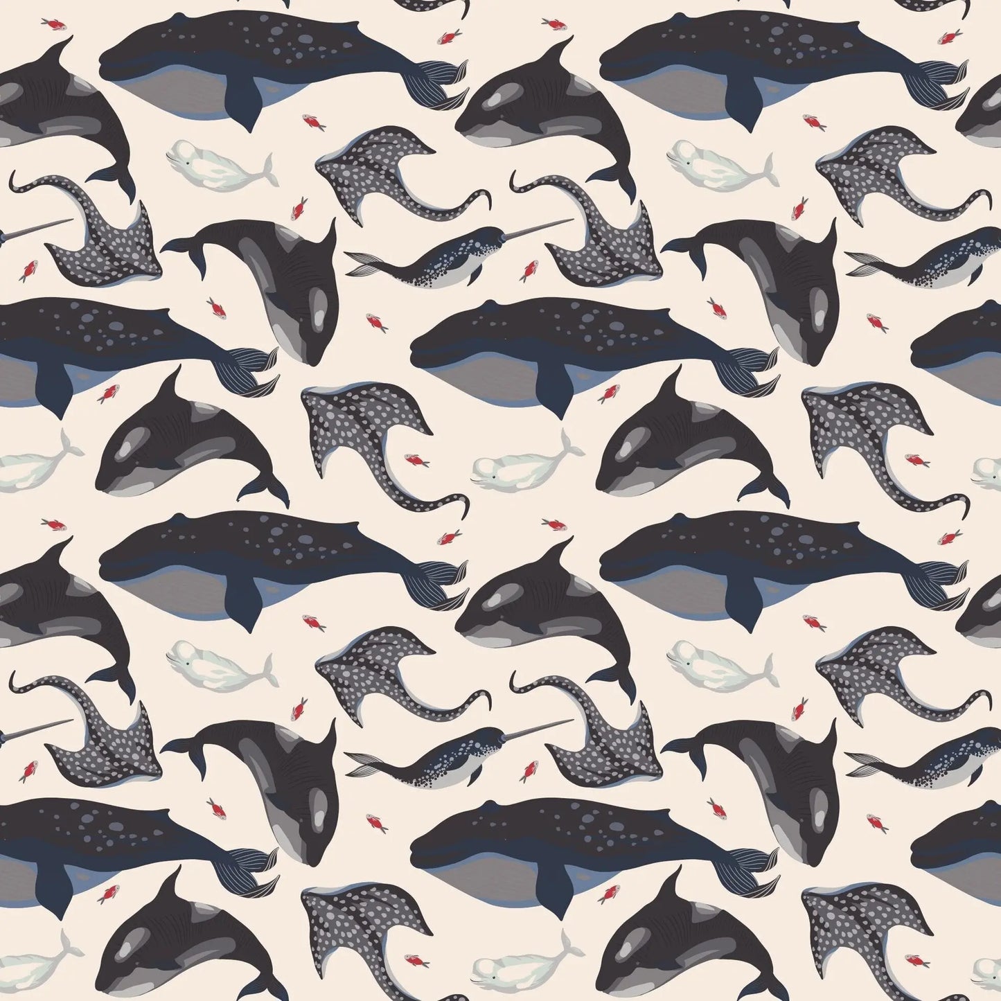 Deep Sea Creatures Whale Zipper Footie for Babies with Two Way Zip and Fold Over Cuffs Sweet Bamboo