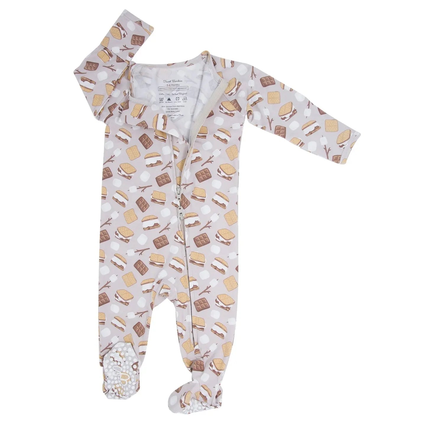 Zipper Footie with Two Way Zipper Silicone Grips and Fold Over Cuffs for Baby Sweet Bamboo