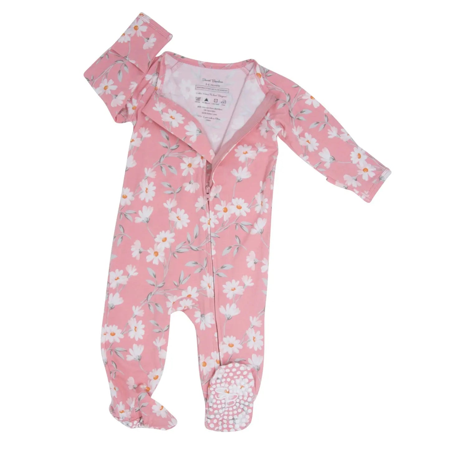 Zipper Footie with 2 Way Zipper and Silicone Grips for Easy Changing Sweet Bamboo
