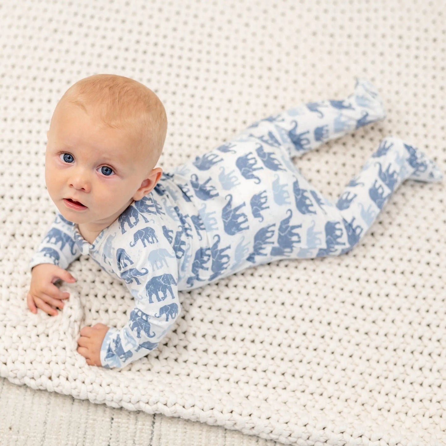 Blue Elephant Zipper Footie With Two Way Zip And Silicone Grips Sweet Bamboo
