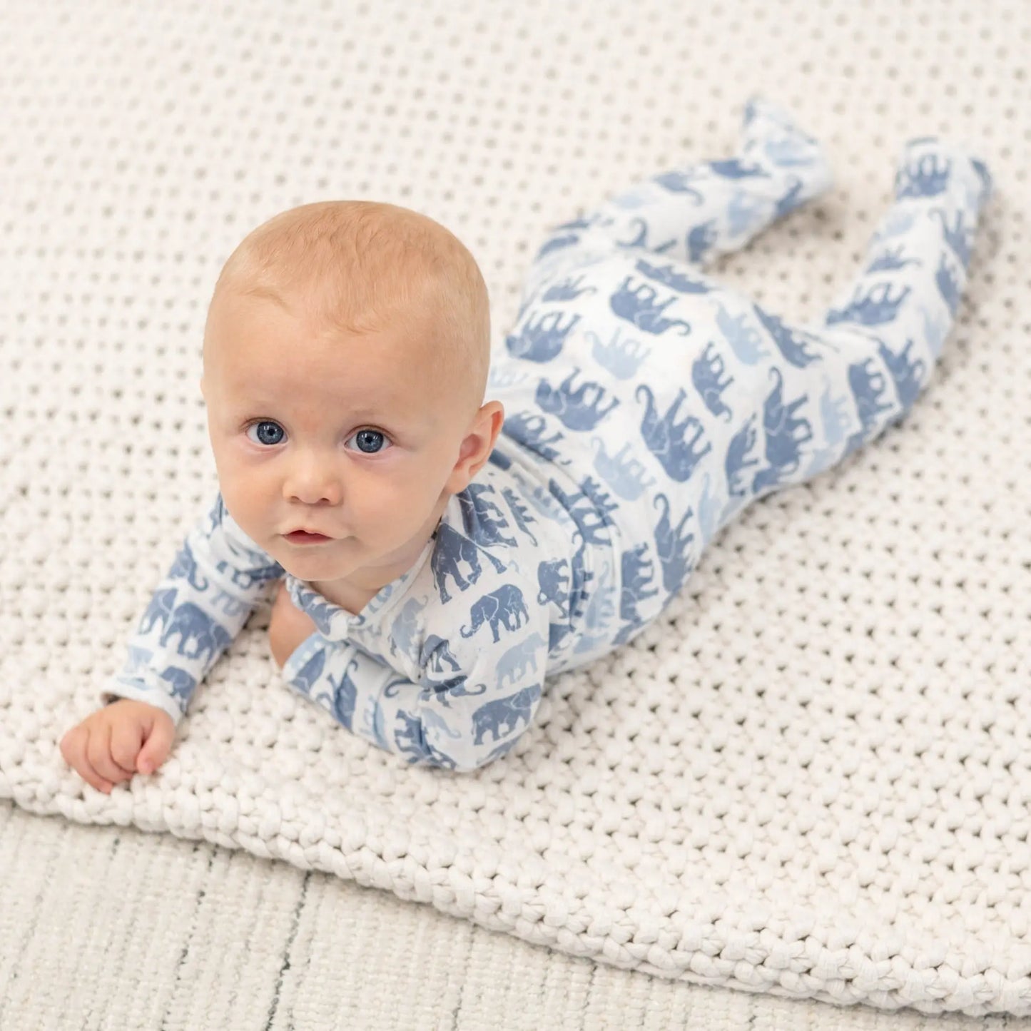 Blue Elephant Zipper Footie With Two Way Zip And Silicone Grips Sweet Bamboo