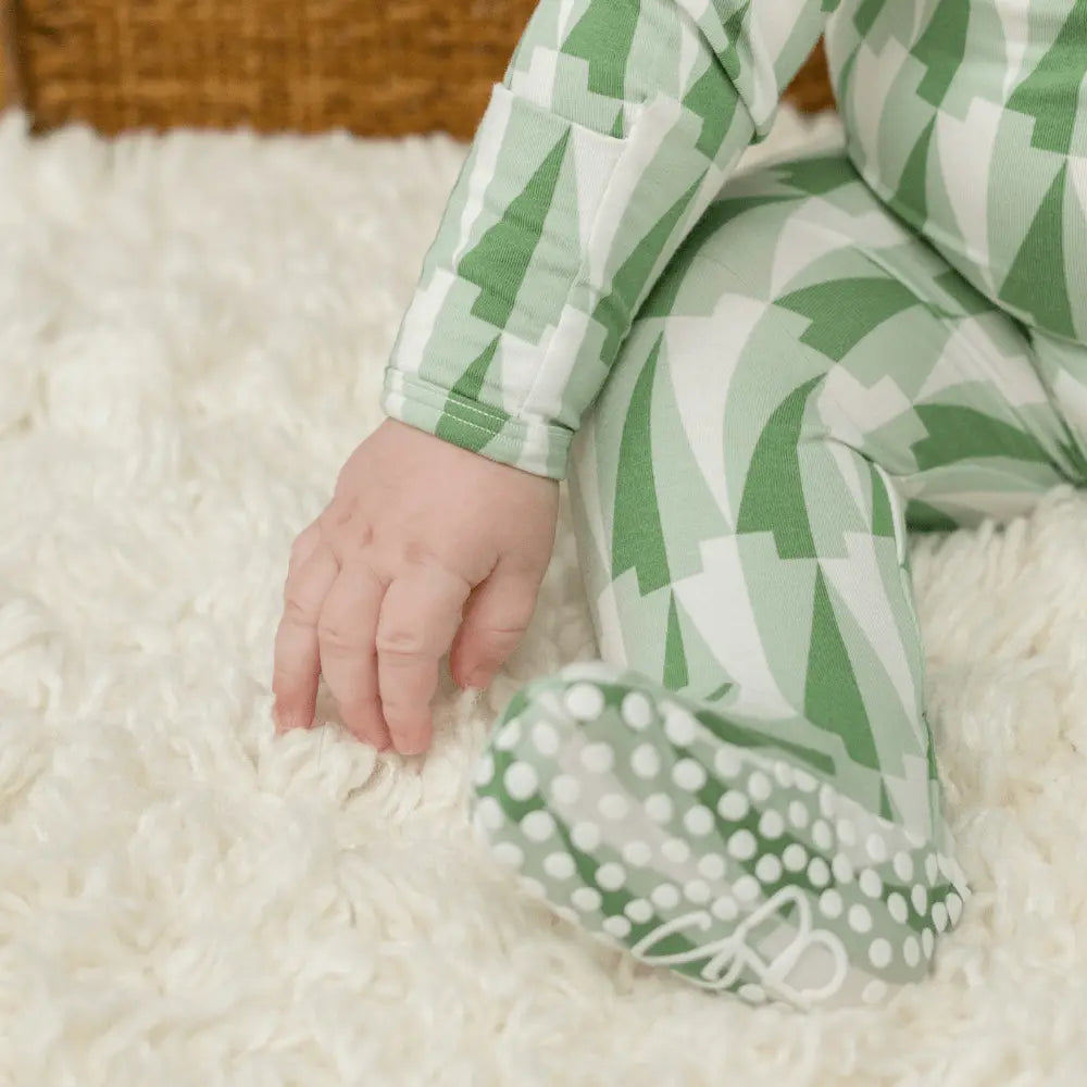 Zipper Footie with 2 Way Zipper Silicone Grips and Fold Over Cuffs for Babies Sweet Bamboo