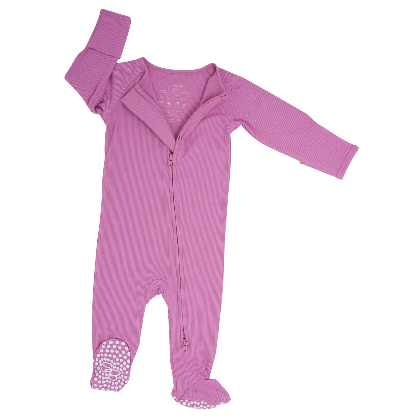 Zipper Footie With 2 Way Zipper Silicone Grips And Fold Over Cuffs Sweet Bamboo