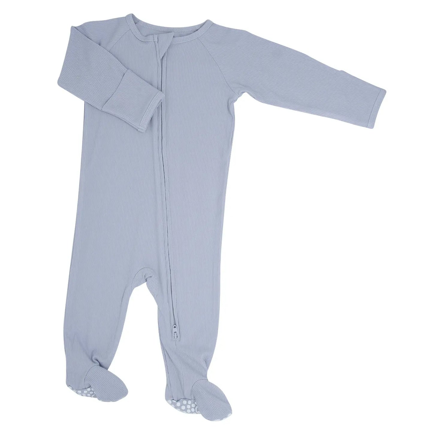 Zipper Footie with Two Way Zipper Silicone Grips and Fold Over Cuffs Sweet Bamboo