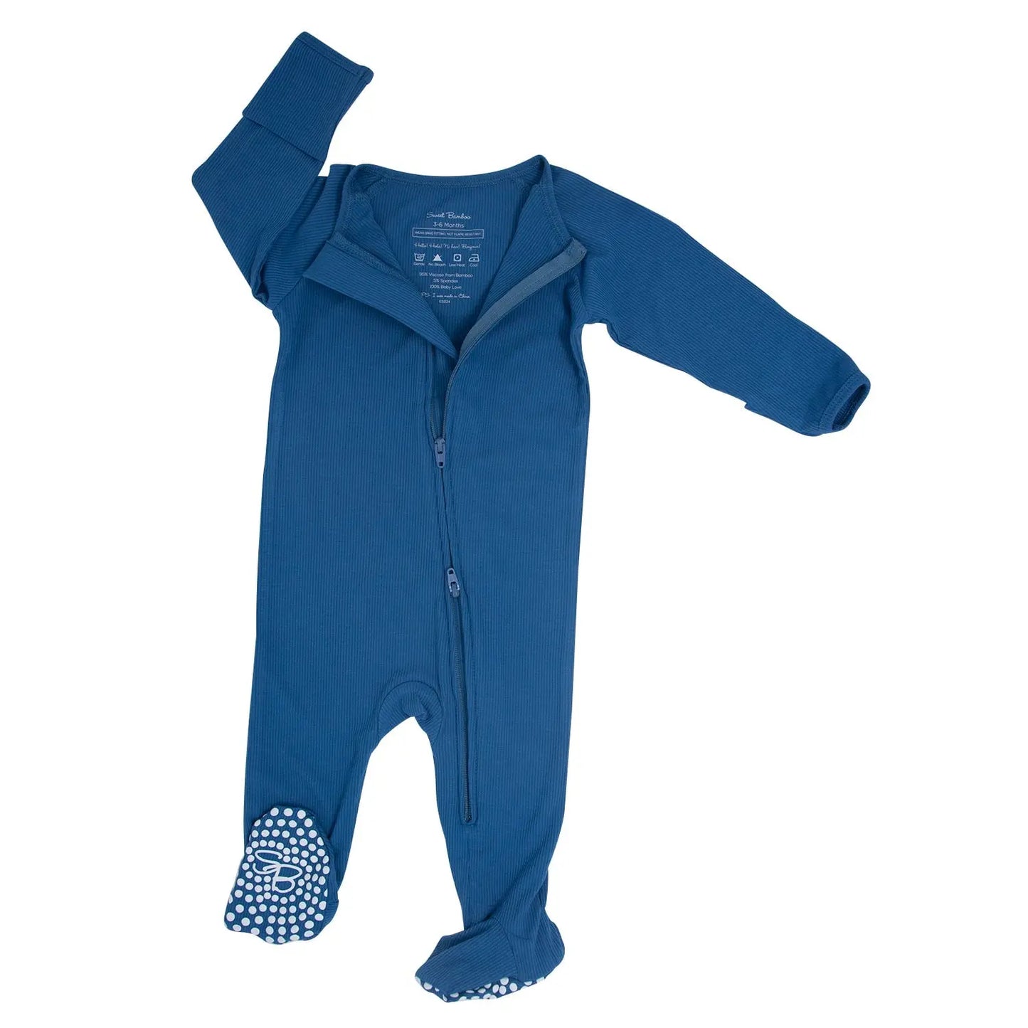 Zipper Footie with 2 Way Zipper and Silicone Grips for Baby Comfort Sweet Bamboo