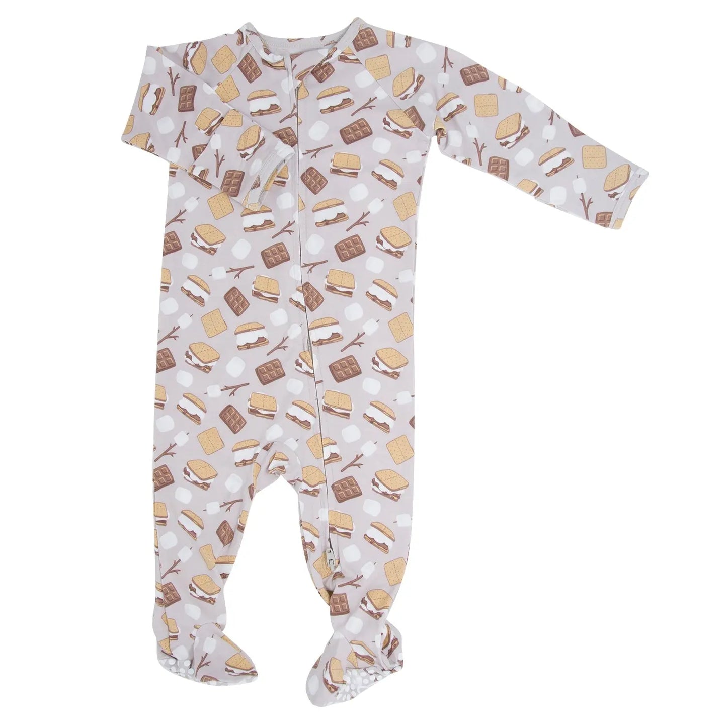 Zipper Footie with Two Way Zipper Silicone Grips and Fold Over Cuffs for Baby Sweet Bamboo
