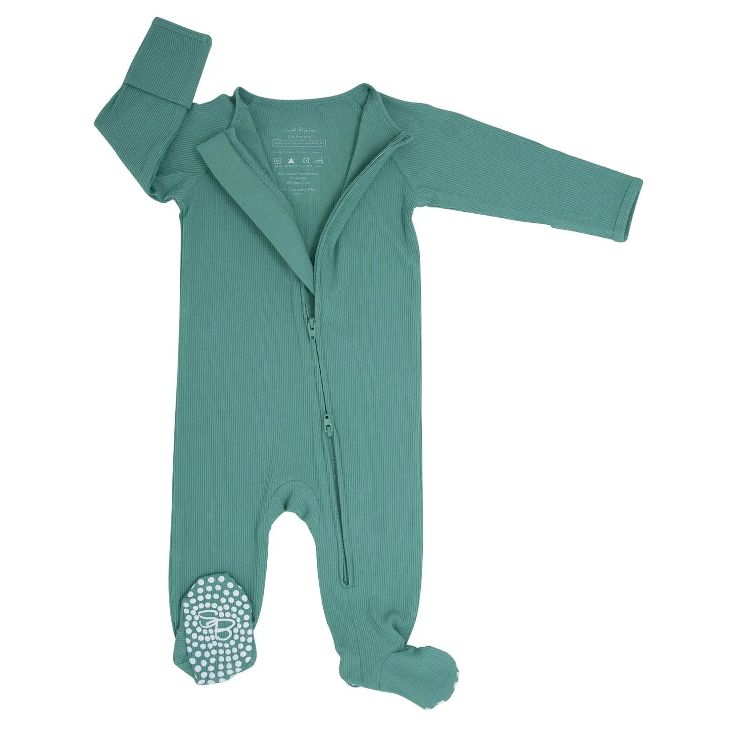 Zipper Footie with Two Way Zipper and Silicone Grips for Easy Changing Sweet Bamboo