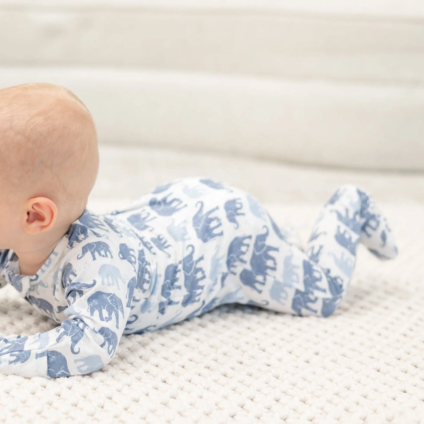 Blue Elephant Zipper Footie With Two Way Zip And Silicone Grips Sweet Bamboo