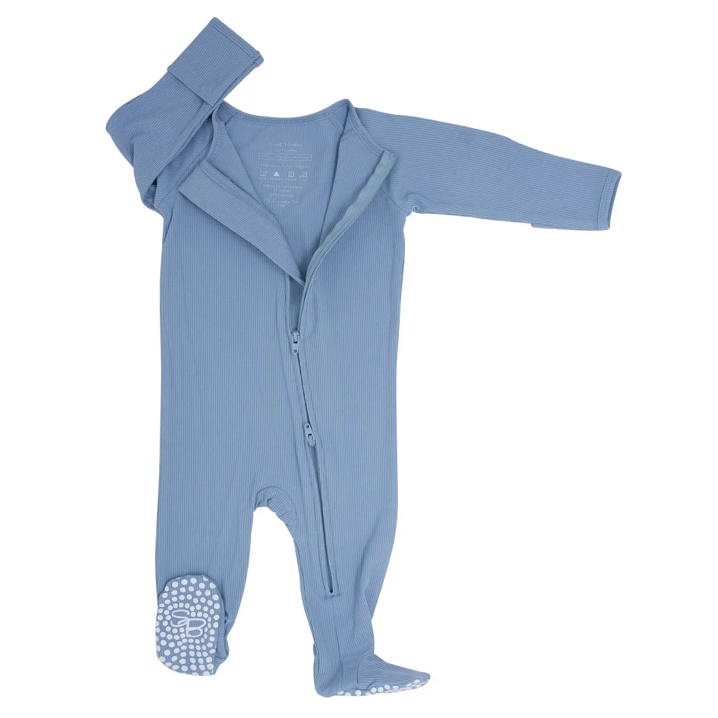 Zipper Footie with 2 Way Zipper Silicone Grips and Fold Over Hand Cuffs Sweet Bamboo