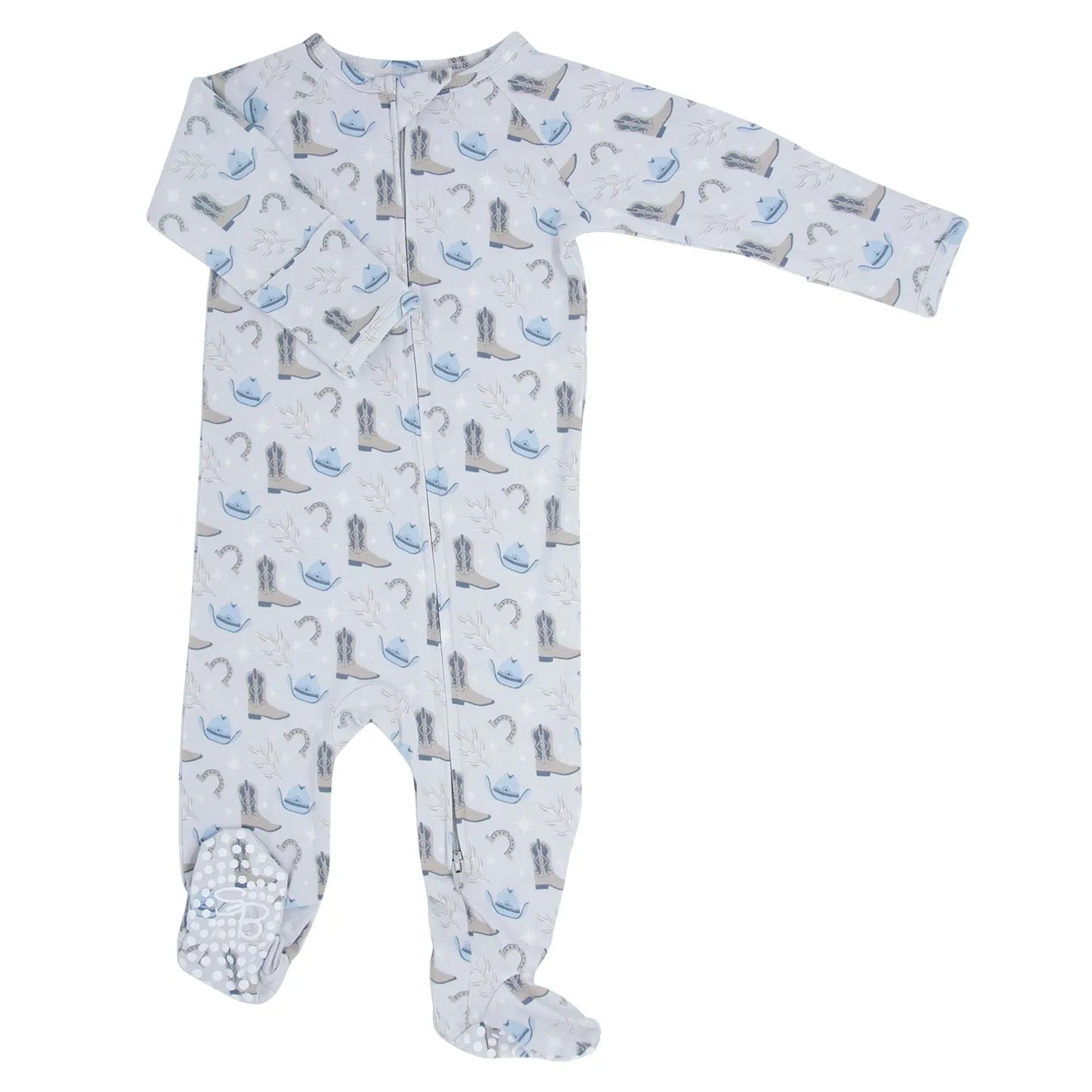 Zipper Footie With 2 Way Zipper Silicone Grips And Fold Over Cuffs Sweet Bamboo