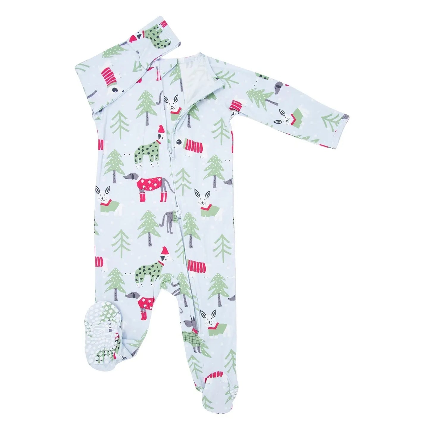 Zipper Footie with 2 Way Zipper Silicone Grips and Fold Over Cuffs Sweet Bamboo