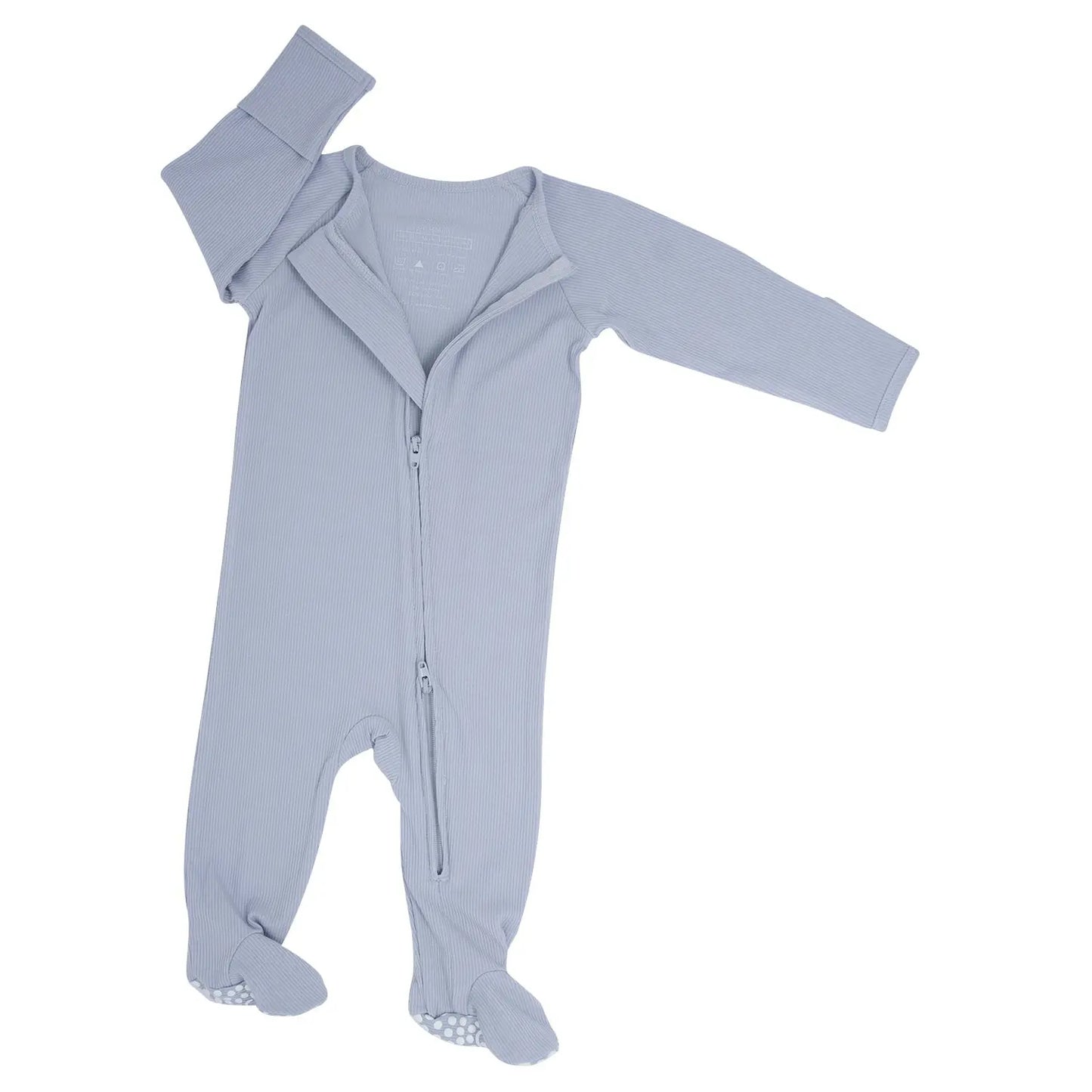 Zipper Footie with Two Way Zipper Silicone Grips and Fold Over Cuffs Sweet Bamboo