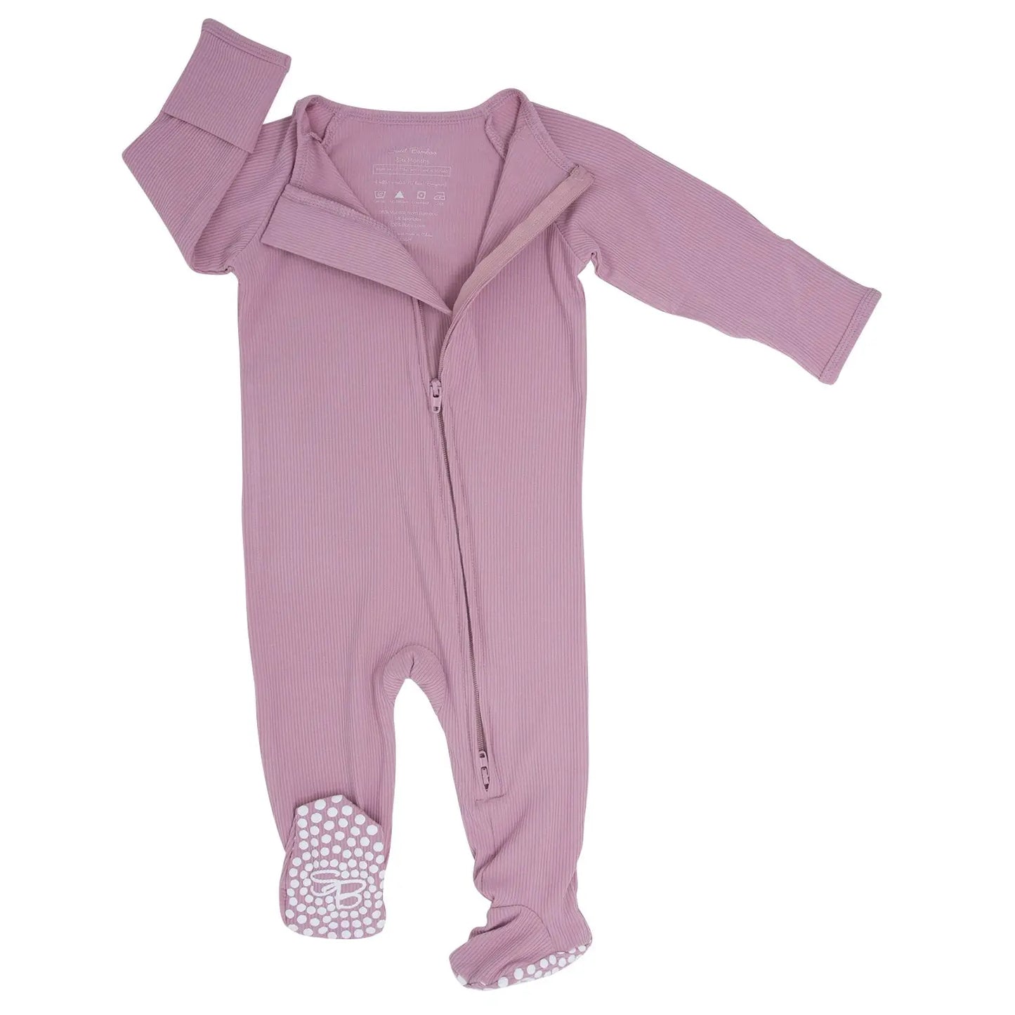 Zipper Footie with 2 Way Zipper and Fold Over Cuffs for Easy Changing Sweet Bamboo