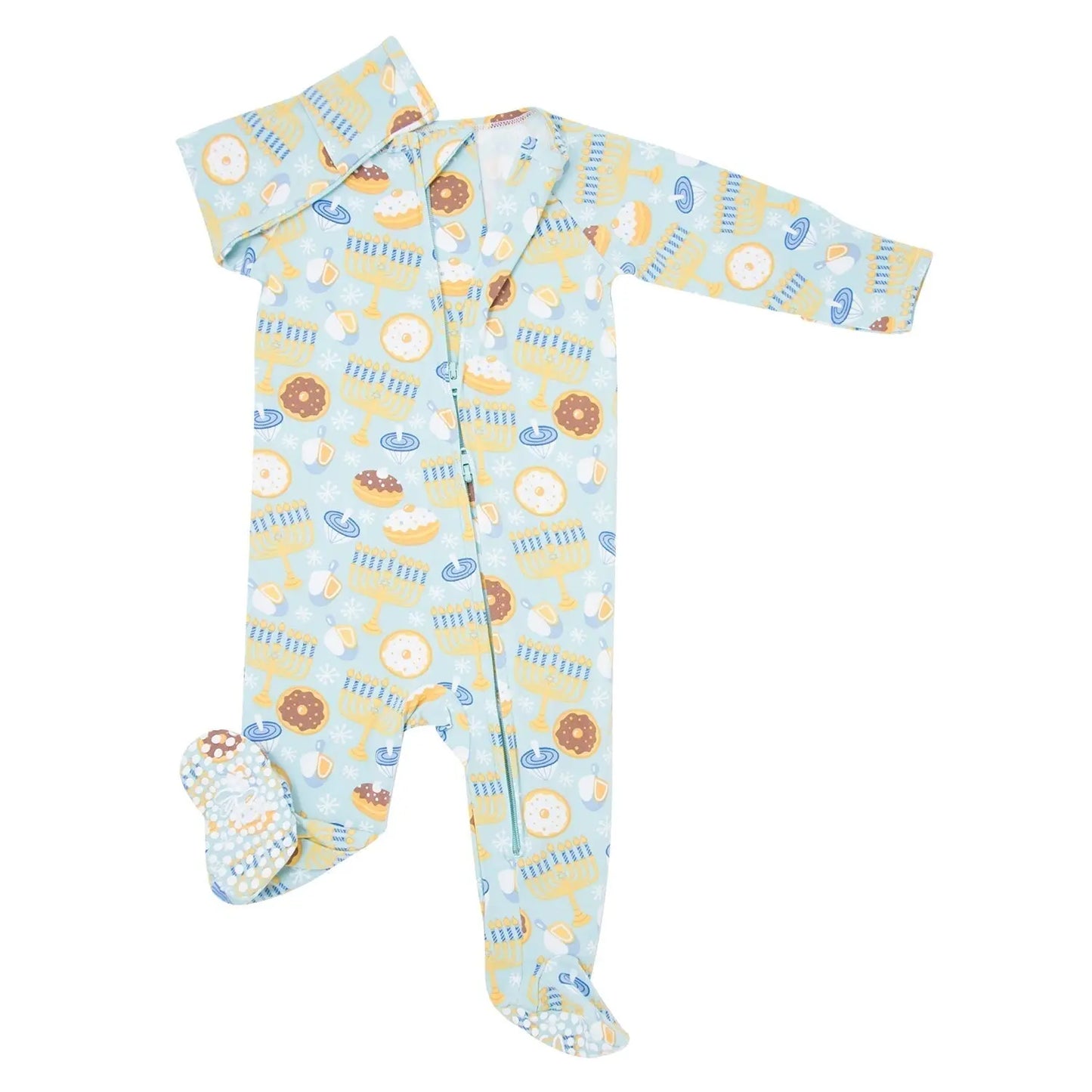 Zipper Footie With Two Way Zip Silicone Grips And Fold Over Cuffs Sweet Bamboo