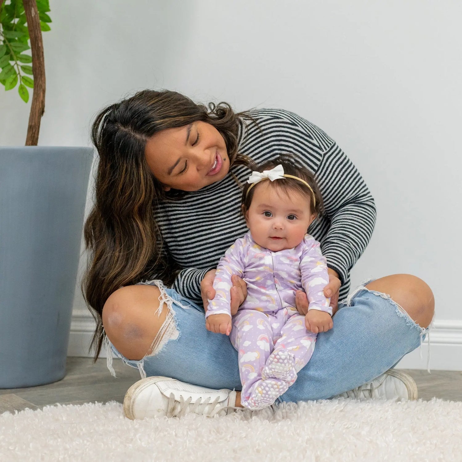 Sweet Bamboo Lavender Rainbows and Clouds Zipper Footie with Silky Soft Fabric for Babies - Apparel & Accessories > Clothing > Baby & Toddler Clothing > Baby & Toddler Sleepwear Footies