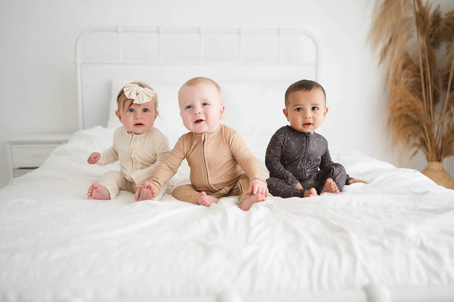 Zipper Romper Beige for Baby Made from Soft Bamboo Viscose with Two Way Zipper and Fold Over Cuffs Harp Angel Boutique