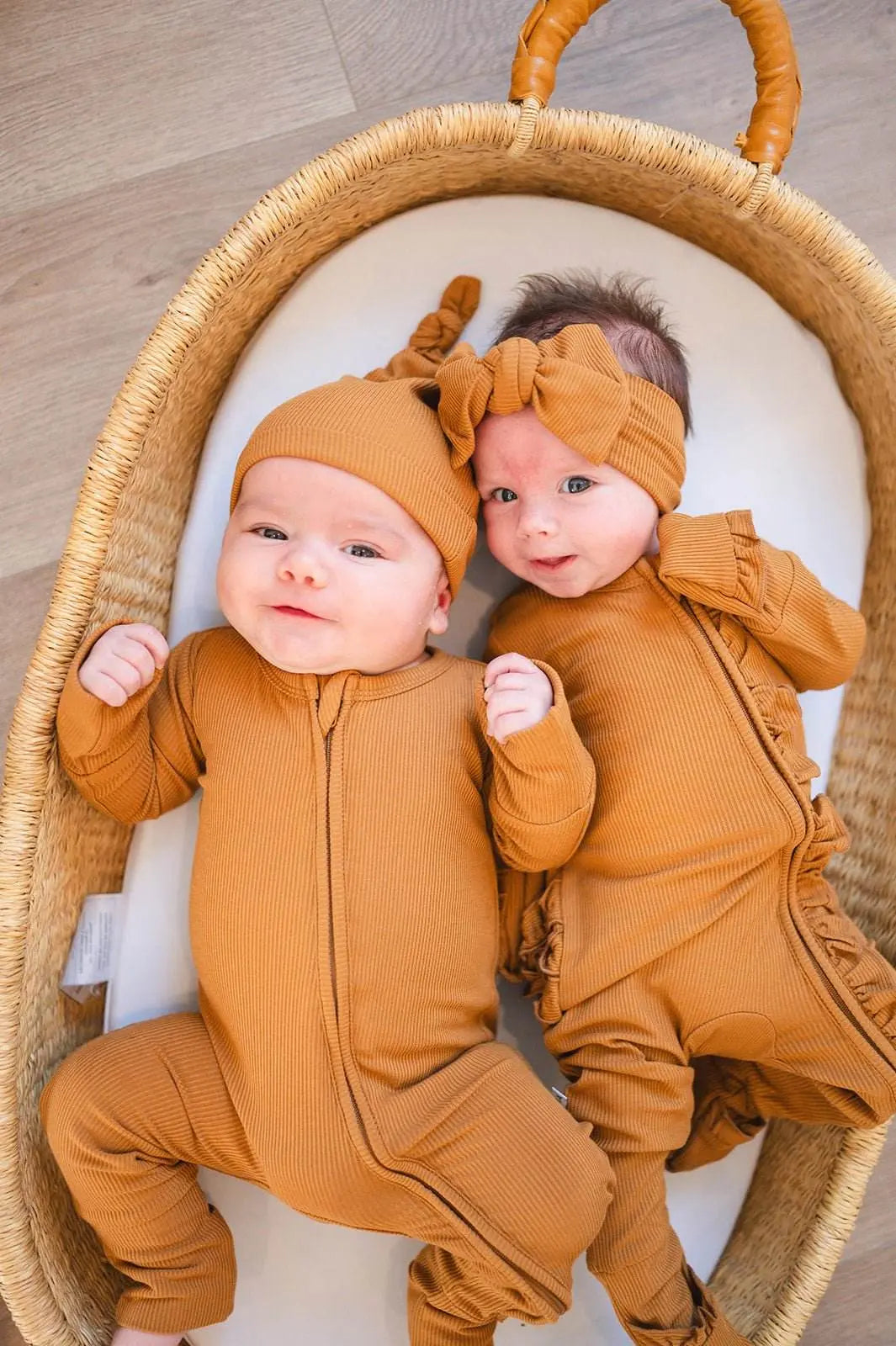 Zipper Romper Caramel Ribbed Bamboo Baby Pajamas Harp Angel Boutique