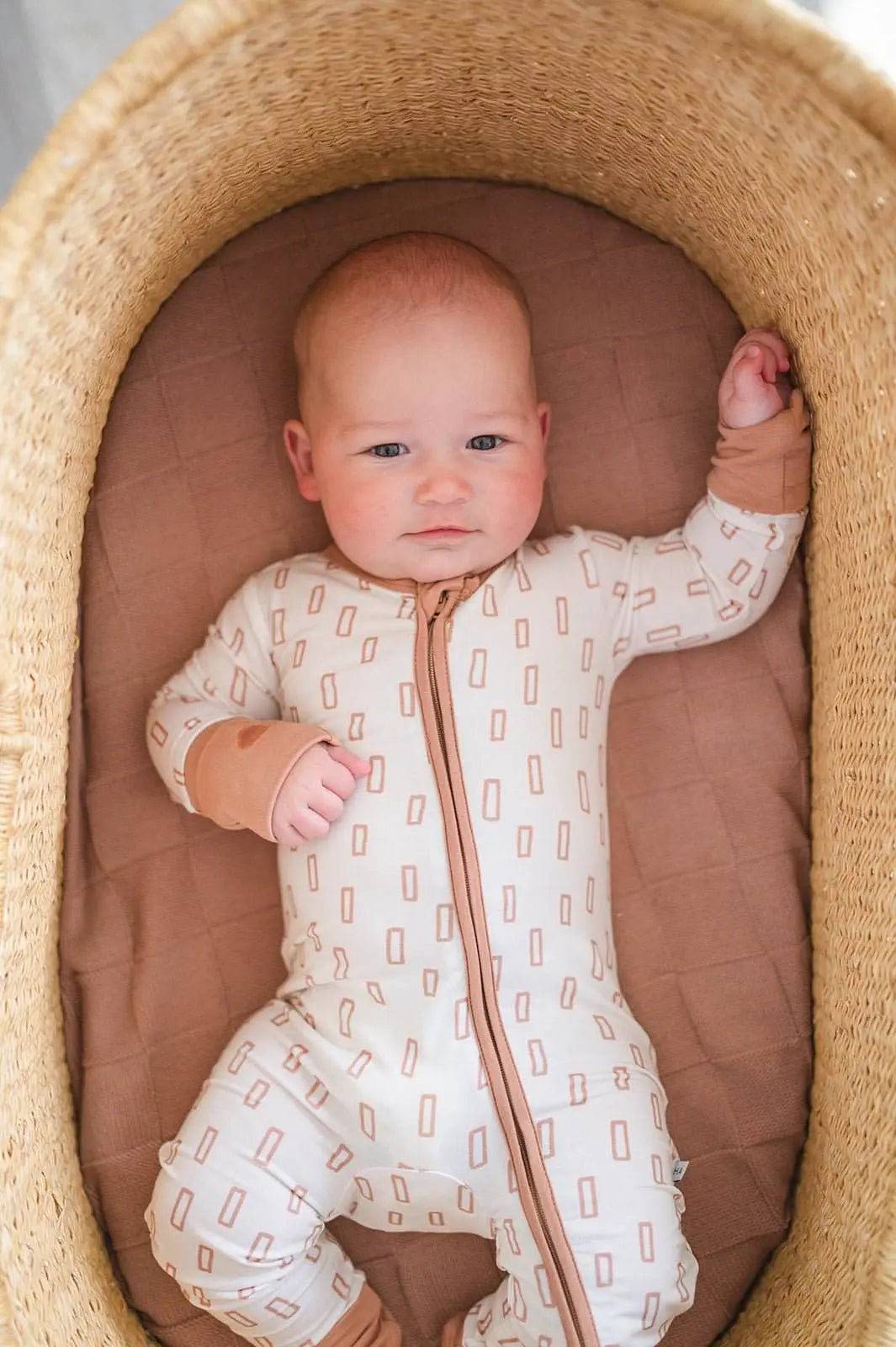 Zipper Romper Neutral Rectangles Bamboo Baby Pajamas Harp Angel Boutique