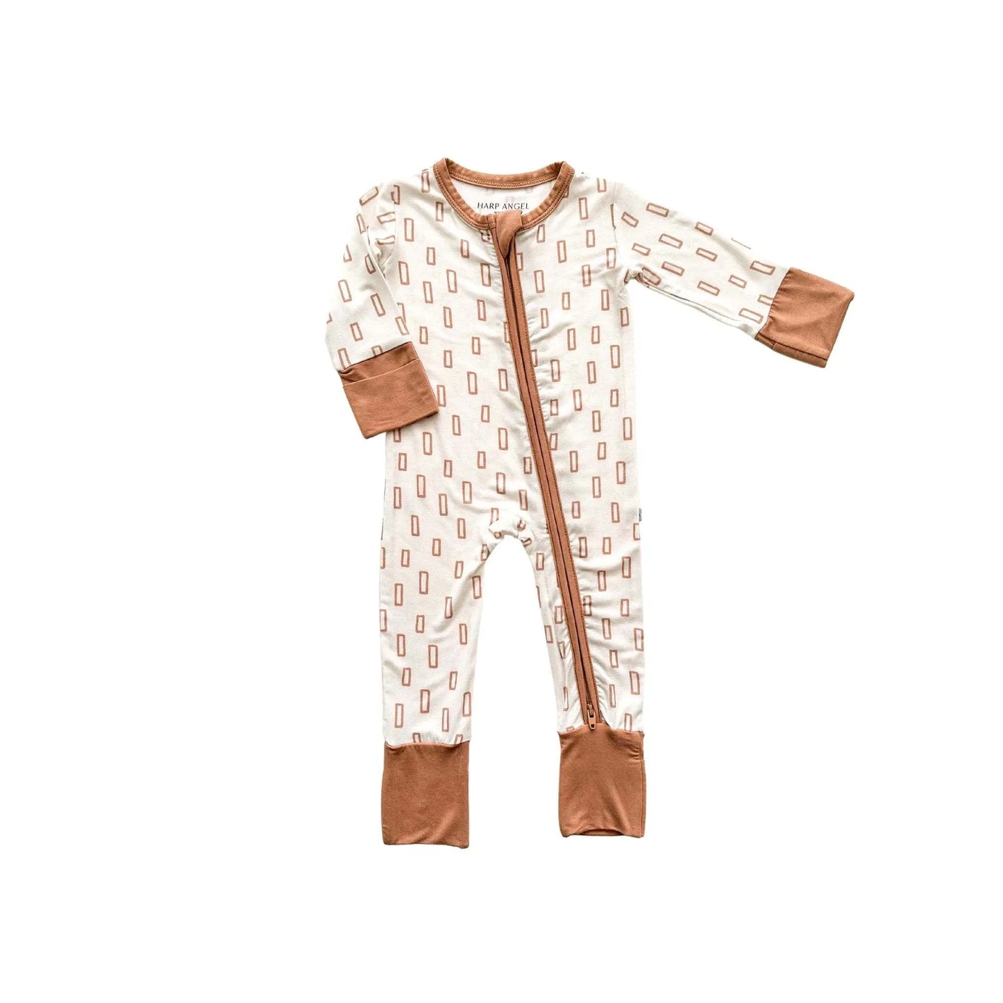 Zipper Romper Neutral Rectangles Bamboo Baby Pajamas Harp Angel Boutique