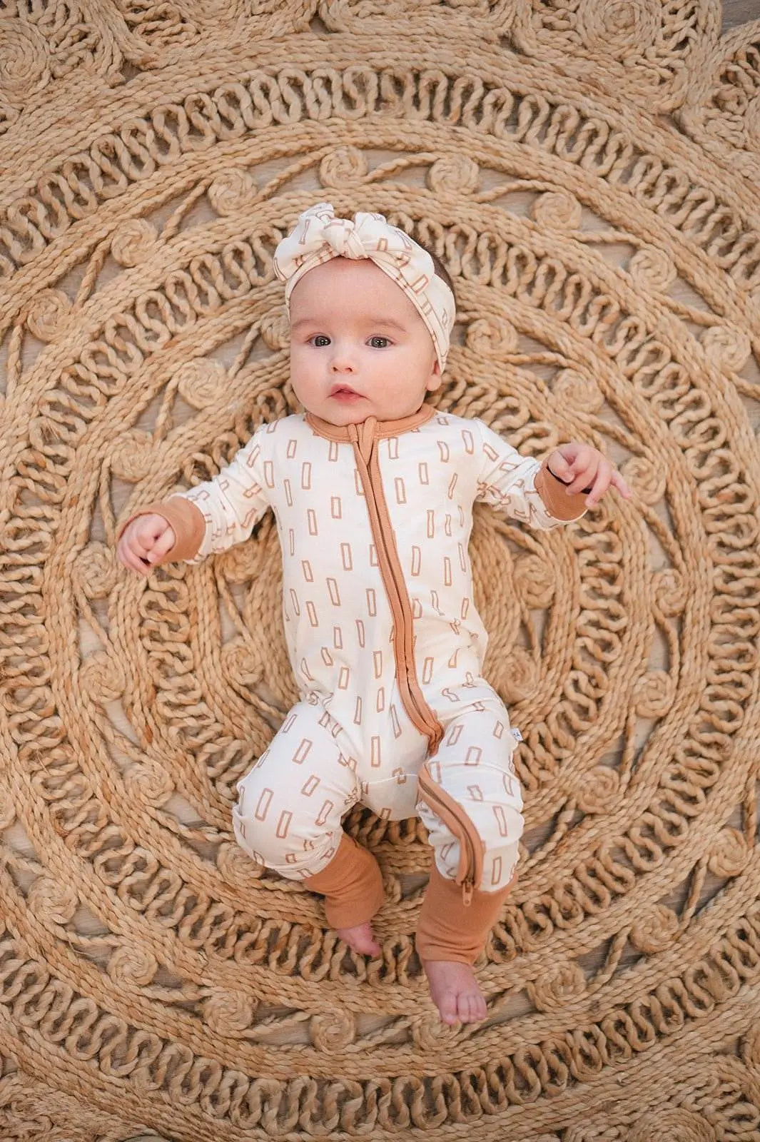Zipper Romper Neutral Rectangles Bamboo Baby Pajamas Harp Angel Boutique