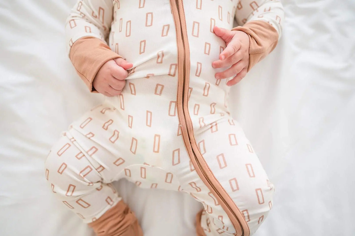Zipper Romper Neutral Rectangles Bamboo Baby Pajamas Harp Angel Boutique