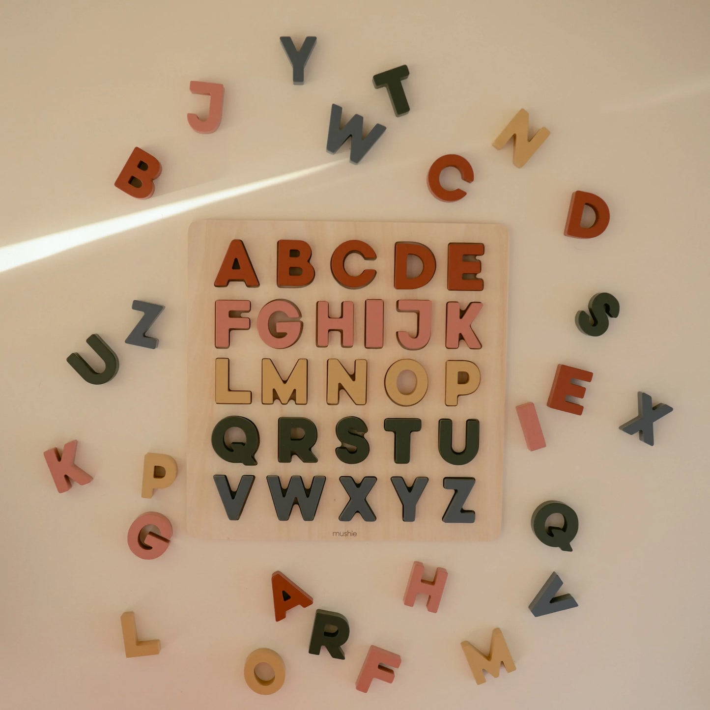 Wooden Alphabet Puzzle Educational Toy for Kids with 26 Capital Letters Mushie