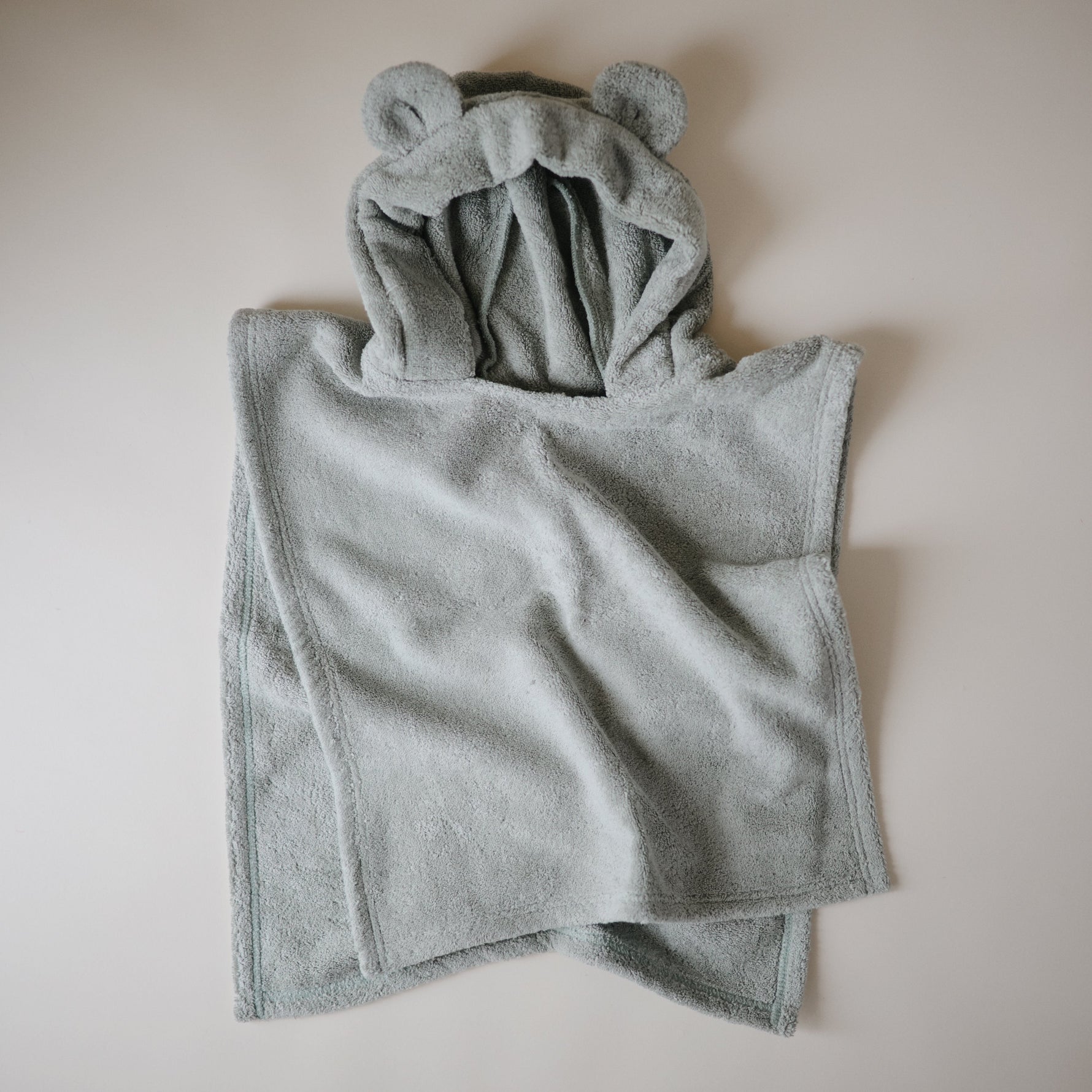 Mushie organic baby Bear Poncho Towel, soft hooded bath wrap.