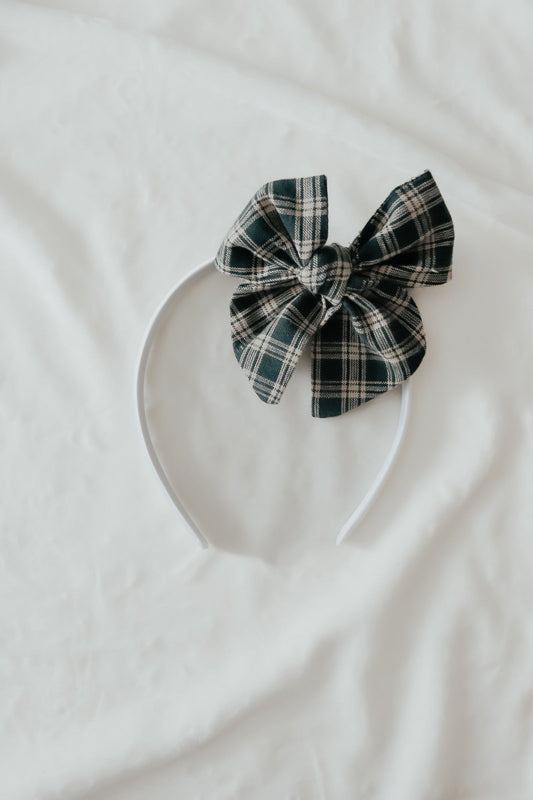 Pine Bow Headbands For Baby Girls With Cream Nylon Band Little Mae & Co Everetts Place: Online Boutique