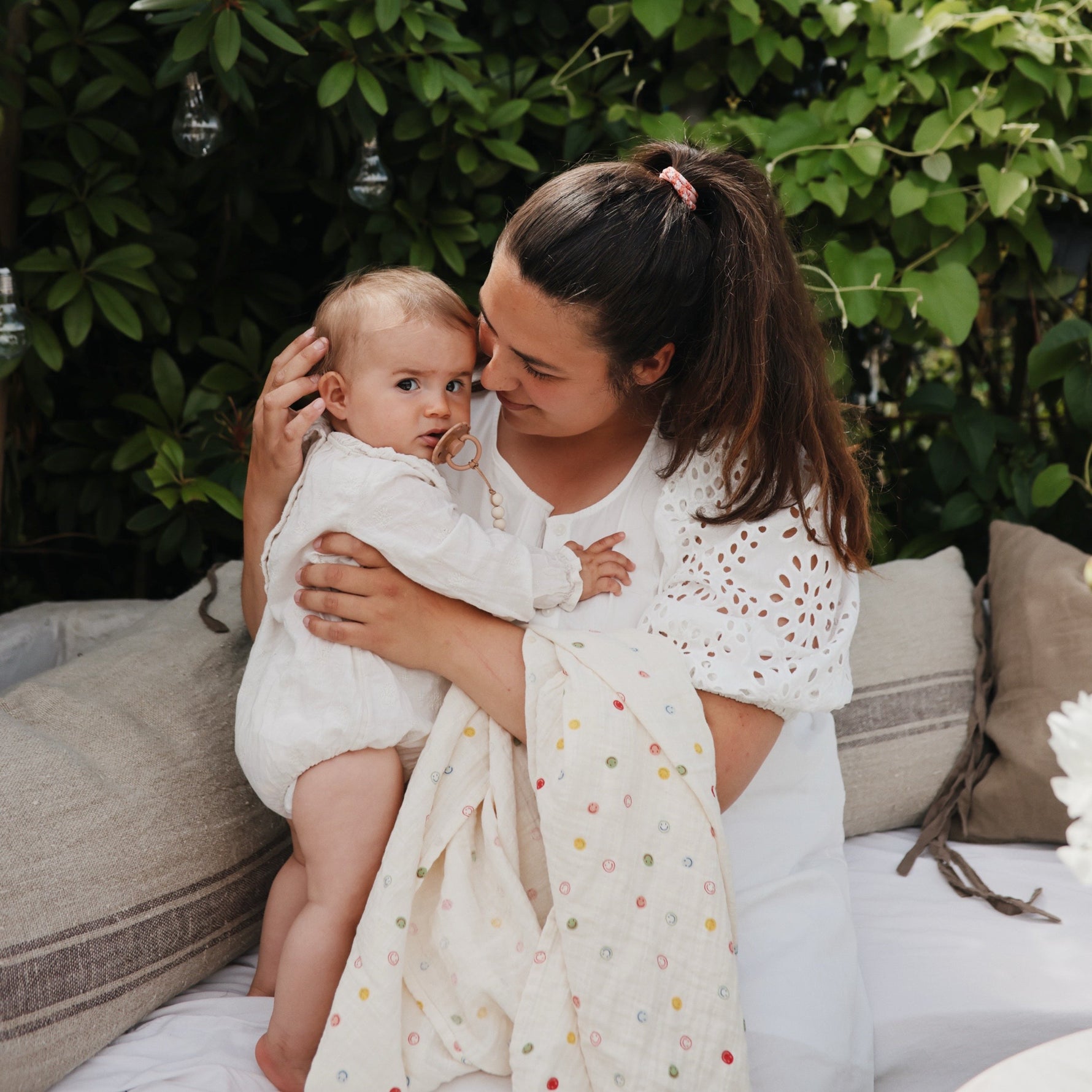 Mushie organic cotton muslin swaddle blanket