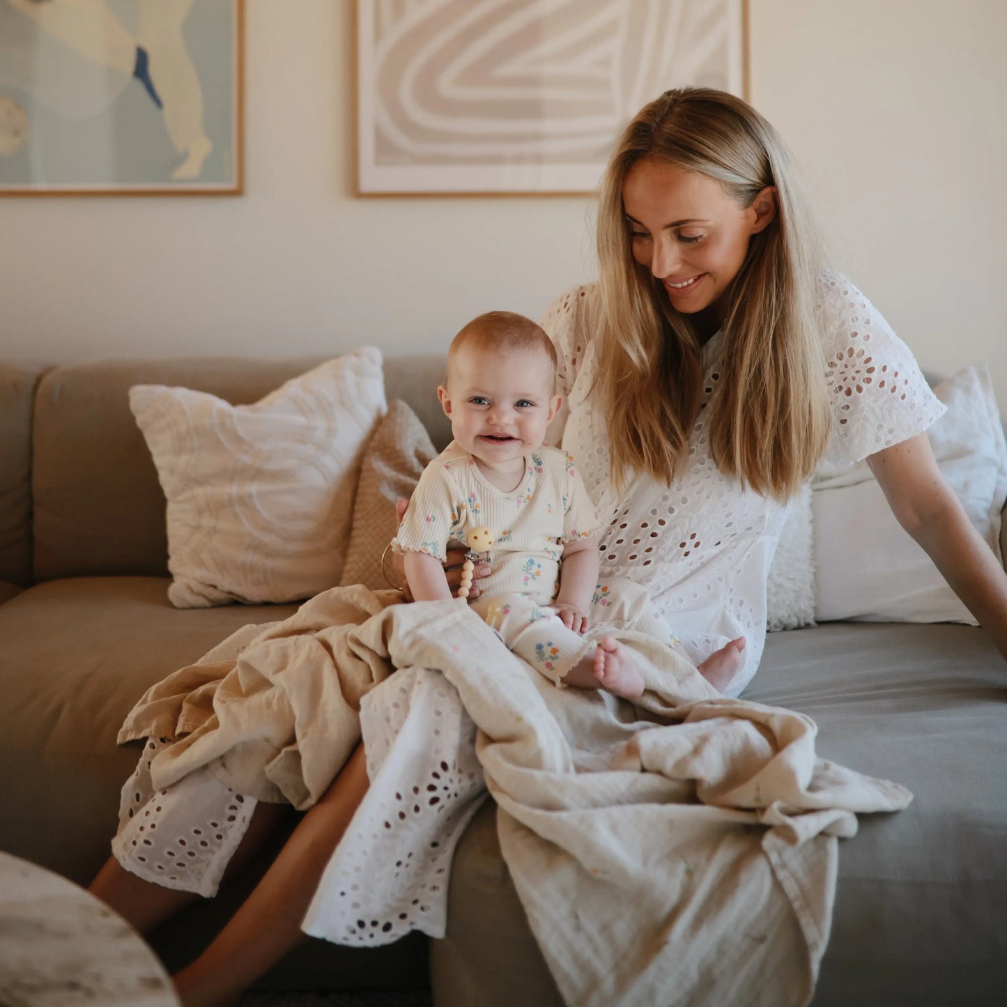 Organic Cotton Muslin Swaddle Blanket for Baby Cuddling and Nursing Mushie
