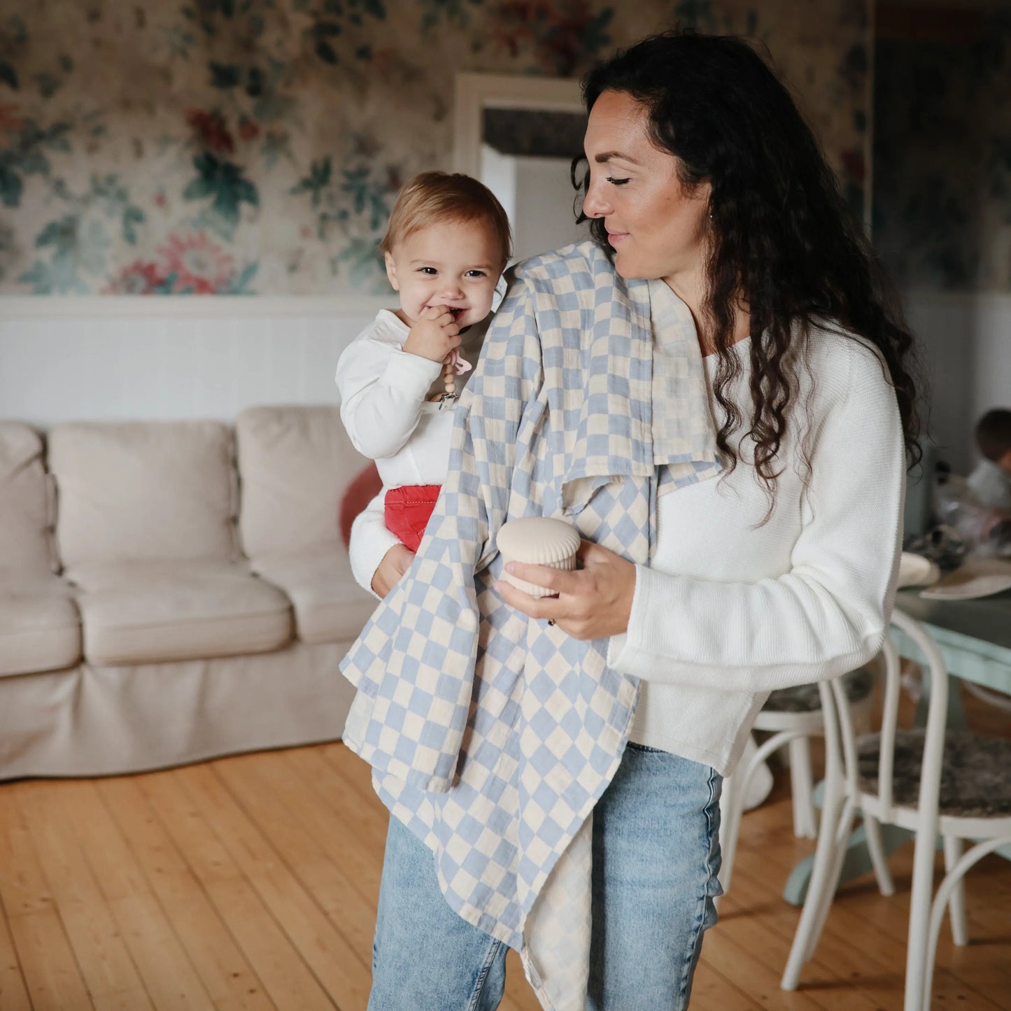 Organic Cotton Muslin Swaddle Blanket for Baby Cuddling and Nursing Mushie